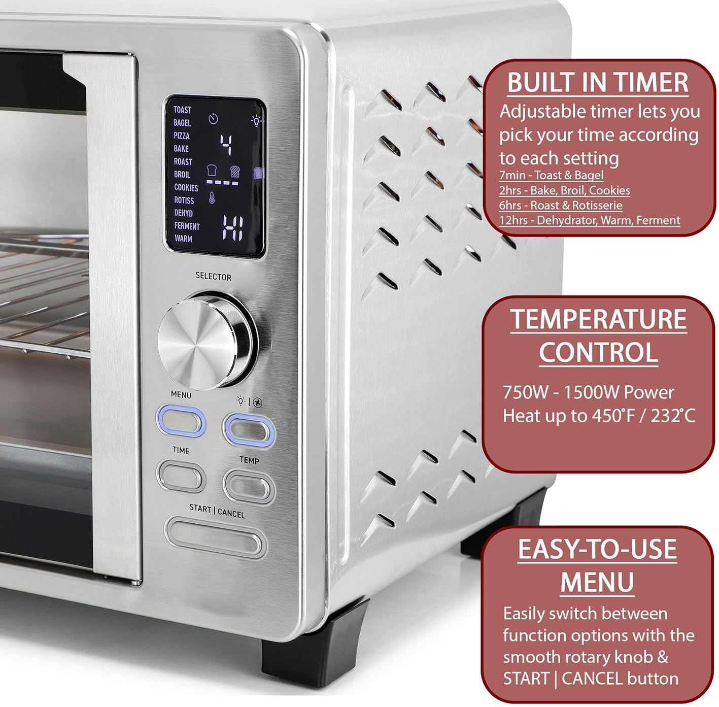 26.4 Quart Digital Electric French Door Multi-Function Countertop Oven with Rotisserie Set, Stainless Steel, 1500W, 120-Minute Timer