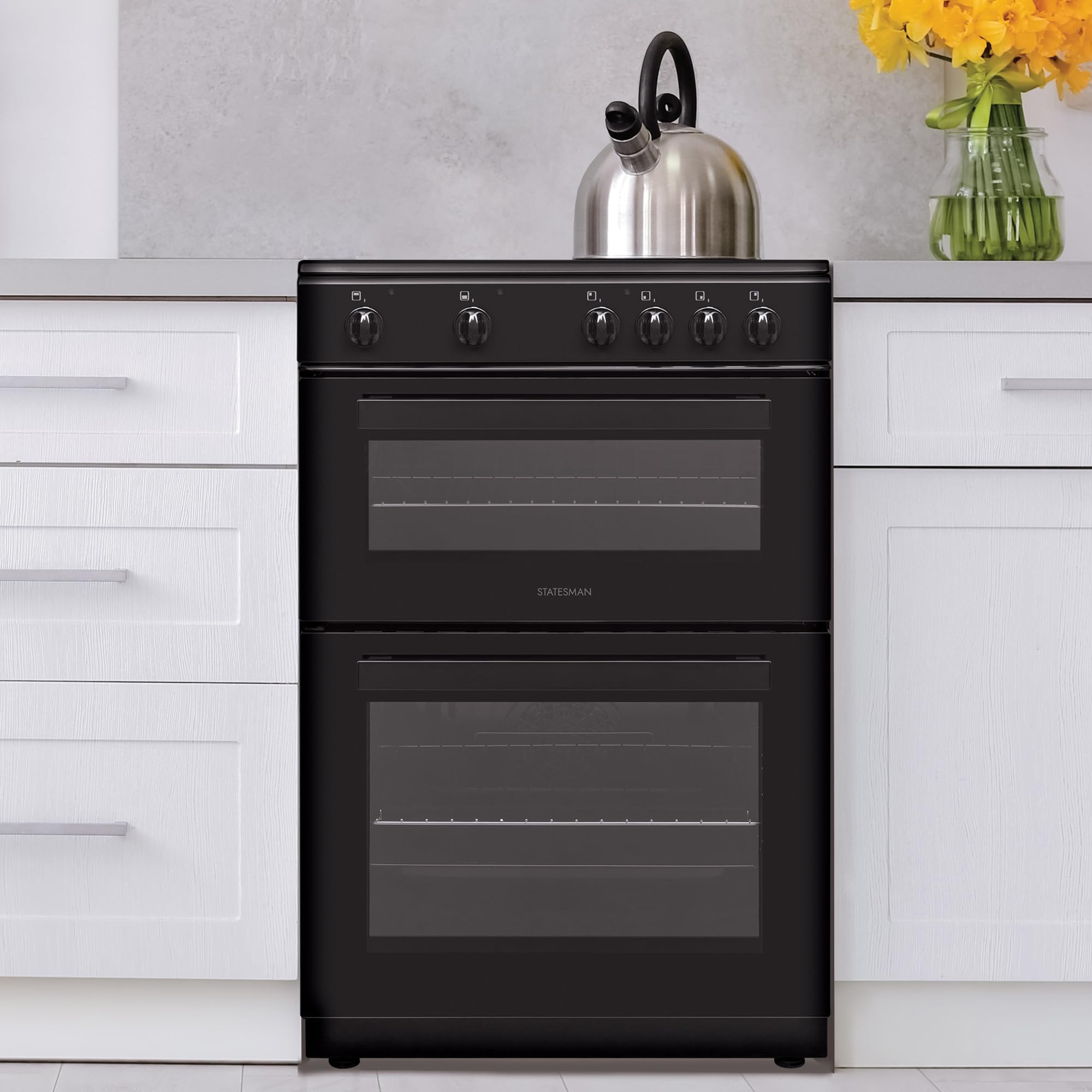 Statesman EDC60B Fan Assisted Double Oven Electric Cooker, 4 Zone Ceramic Hob, 60cm Wide, Black — view 6