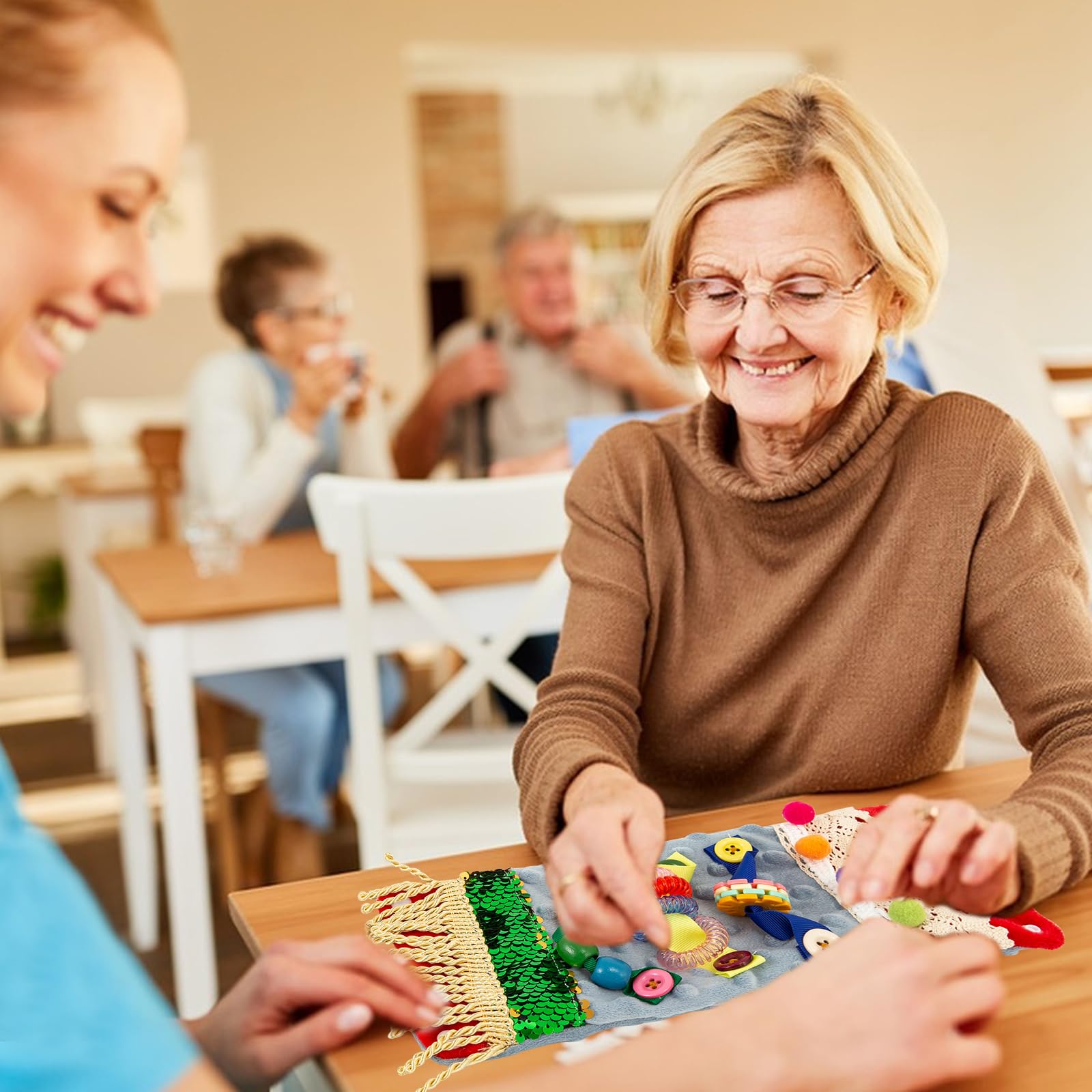 Coperta antistress per adulti, con demenza, giocattolo sensoriale per pazienti affetti da Alzheimer, sollievo dall'ansia, demenza autistica, cuscino sensoriale per braccio, da polso, per anziani (blu)
