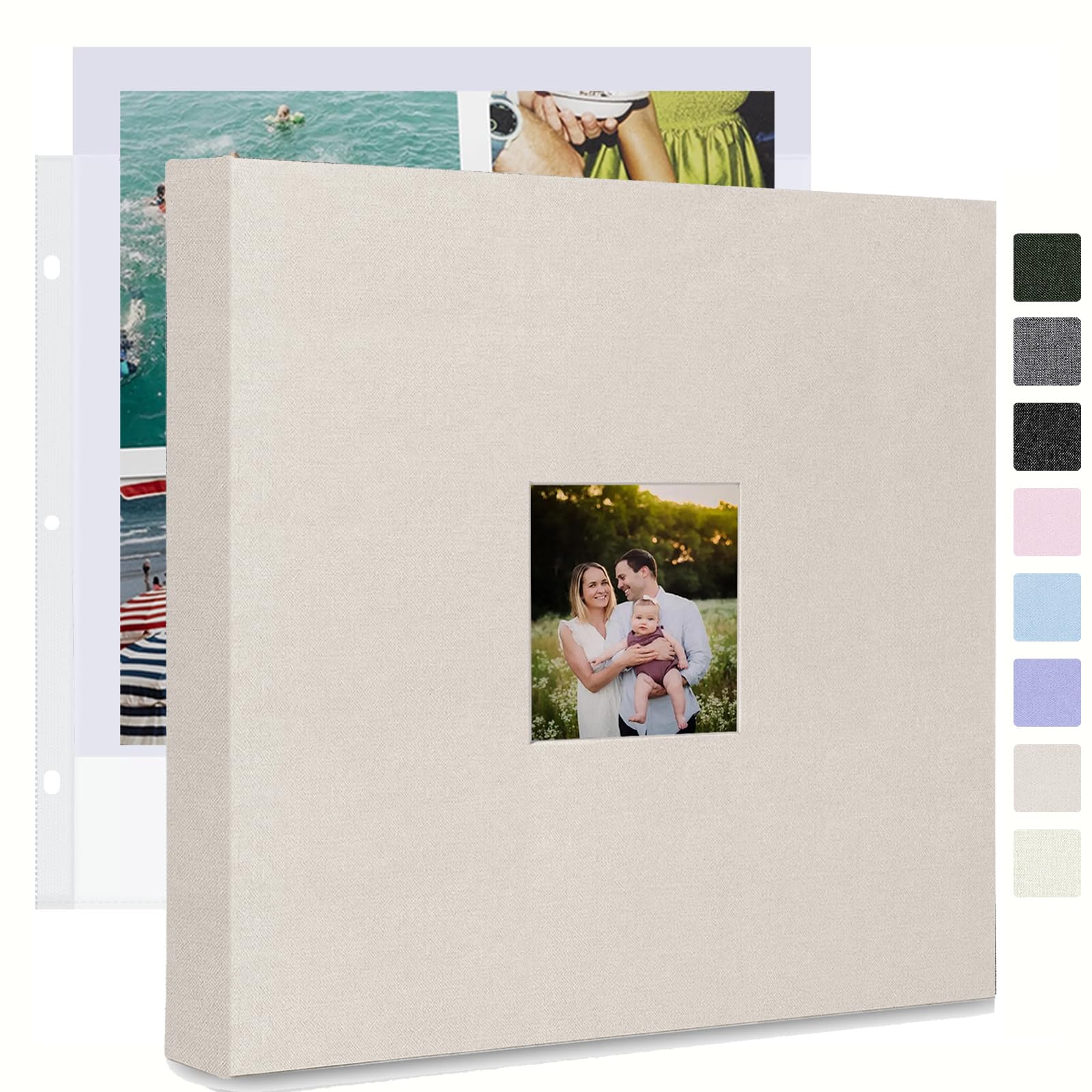 J.west Album fotografico per scrapbooking, 30,5 x 30,5 cm, copertina in lino, senza acidi, grande raccoglitore a 3 anelli, con 30 buste in plastica, 60 pagine bianche, album dei ricordi fai da te