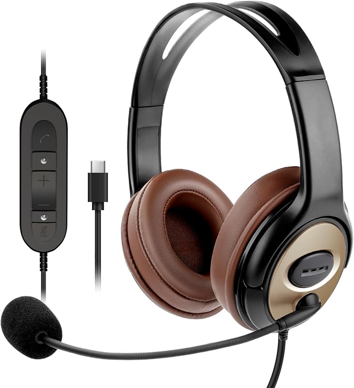 USB Type C Headphones Over Ear USB-C Headset with Noise Cancelling Microphone for Laptop PC, Works for Dictation,Teams, Zoom Conference, Google Meet, Webinar,3CX,Zoiper Softphone Telework Calls