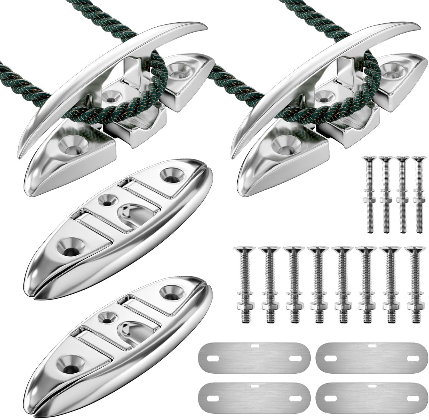 Boat Cleat, Folding Dock Cleats Marine Grade 316 Stainless Steel Flip Up Dock Rope Cleat for Boat Kayak Docking and Mooring with Fastener