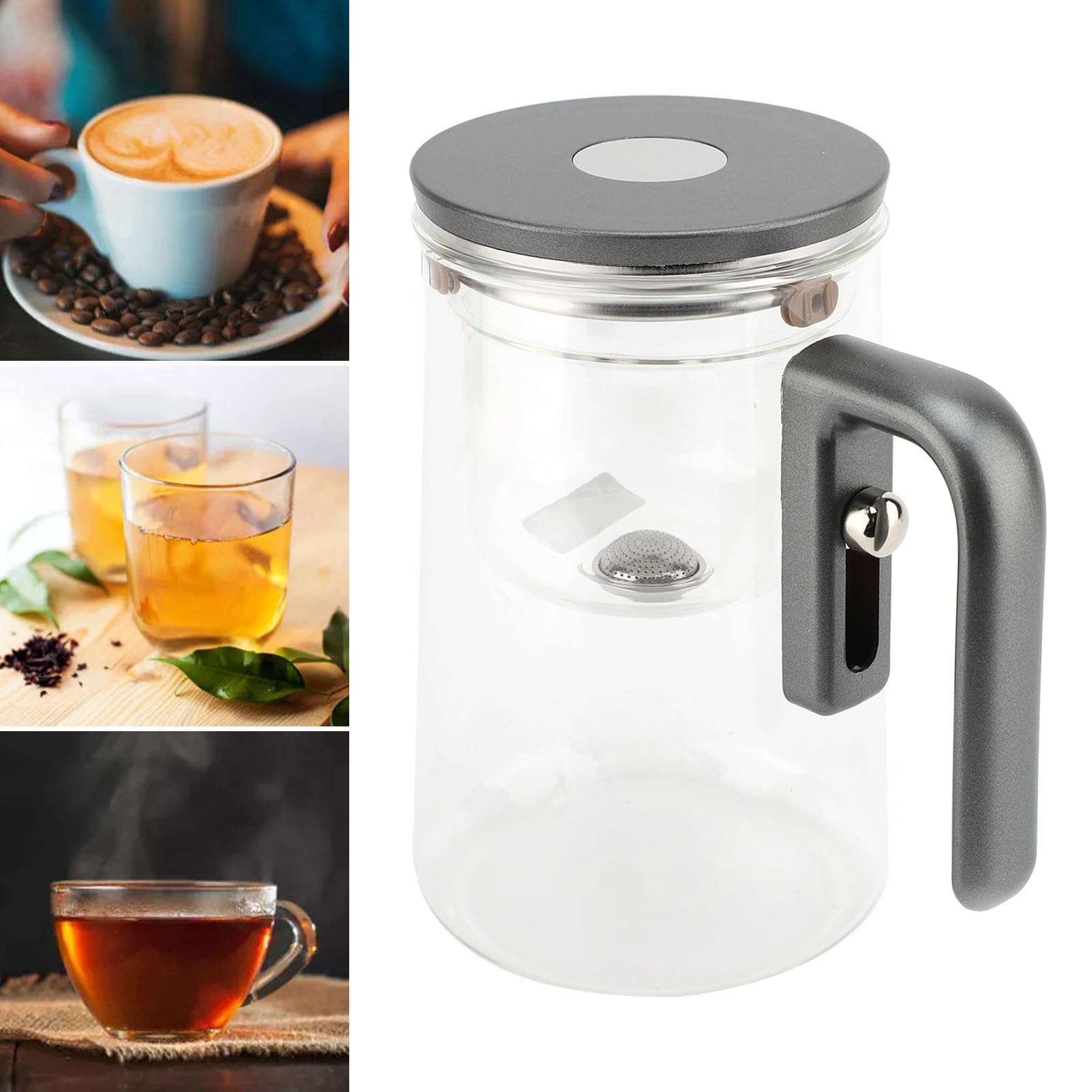 TOPINCN Glas-Teekanne, 800 Ml, Magnetische Wassertrennung, Teebereiter mit Drucksteuerung und Abnehmbarem Filter, Transparente, Hitzegeschützte Glas-Teekanne für den Einsatz Im