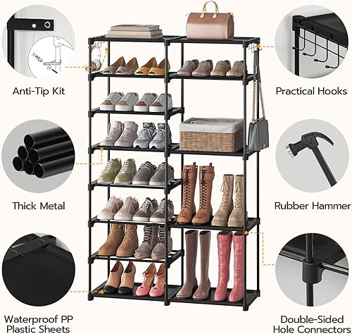 Miniatura 5 de HOOBRO Organizador de zapatos, zapatero de gran capacidad de 8 niveles para armario, capacidad para 26-32 pares de estantes de almacenamiento con