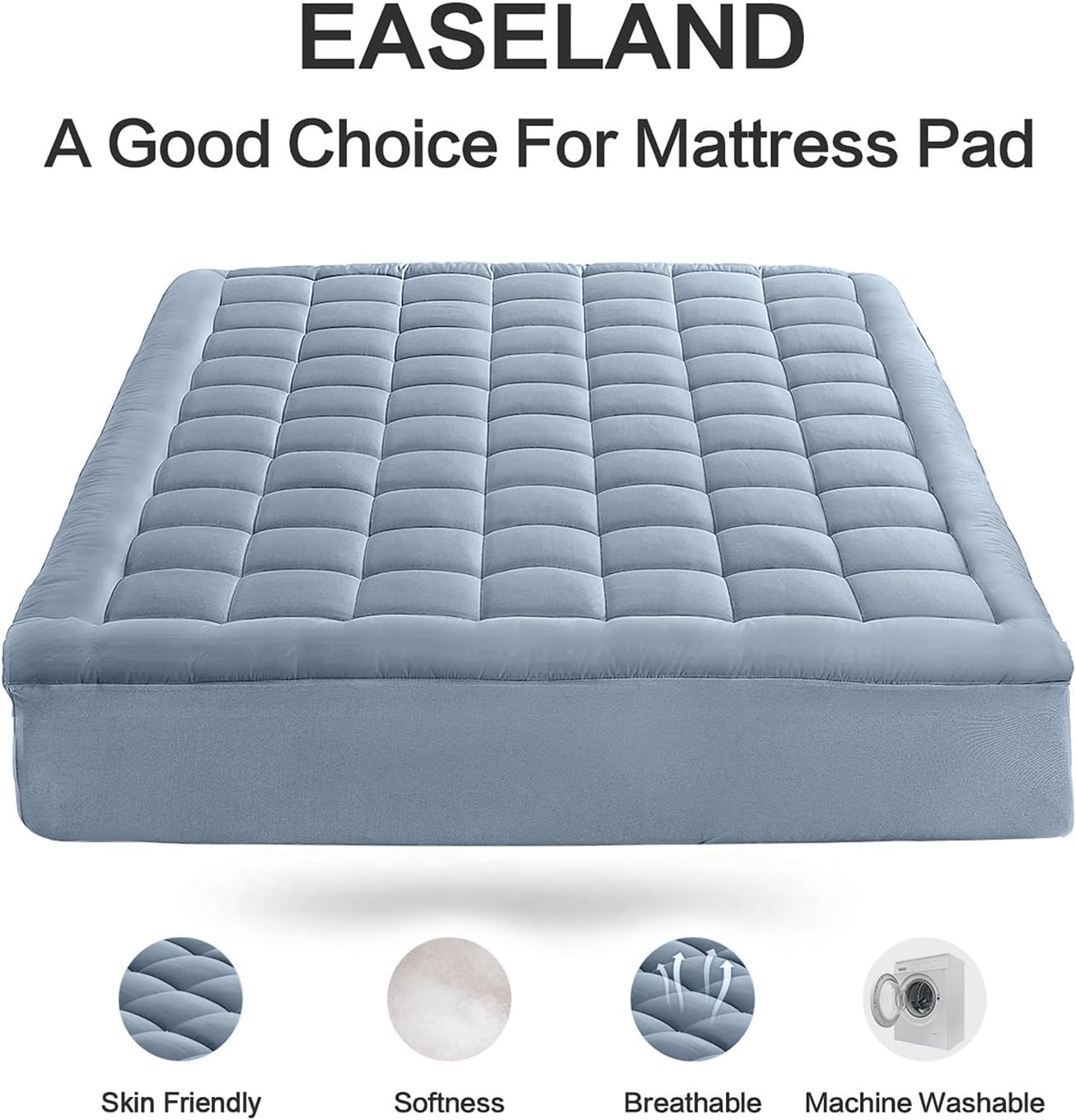 EASELAND Queen Size Mattress Pad Pillow Top Mattress Cover Quilted Fitted Mattress Protector 8-21" Deep Pocket Cooling Mattress Topper (60x80 Inches, Dusty Blue) Dusty Blue Queen