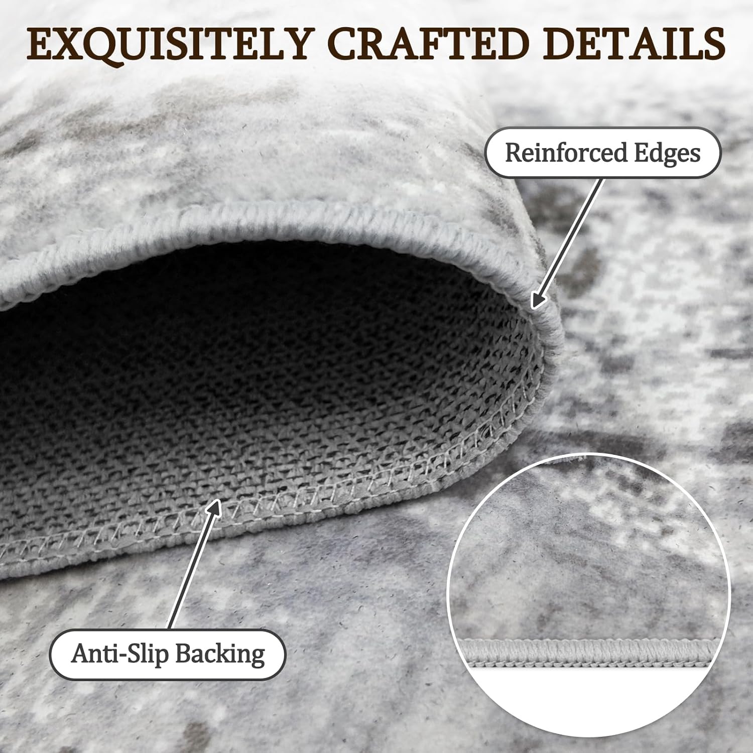 5x7 Area Rug for Living Room Washable Non-Slip Rugs, Soft Gray Vintage Distressed Pattern Carpet for Bedroom Dining Room, Foldable Thin Floor Mat for High Traffic Areas, Pet & Kids Friendly Home Decor