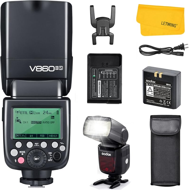 Flash Godox V860II-S TTL para Sony, Flash HSS inalámbrico GN60 2.4G 1/8000s | Batería de iones de litio de 11,1 V y 2000 mAh, 5600 ± 200, aprox. 650 flashes a máxima potencia, tiempo de reciclaje de 1,5 s, zoom de 20-200 mm, exposición automática TTL
