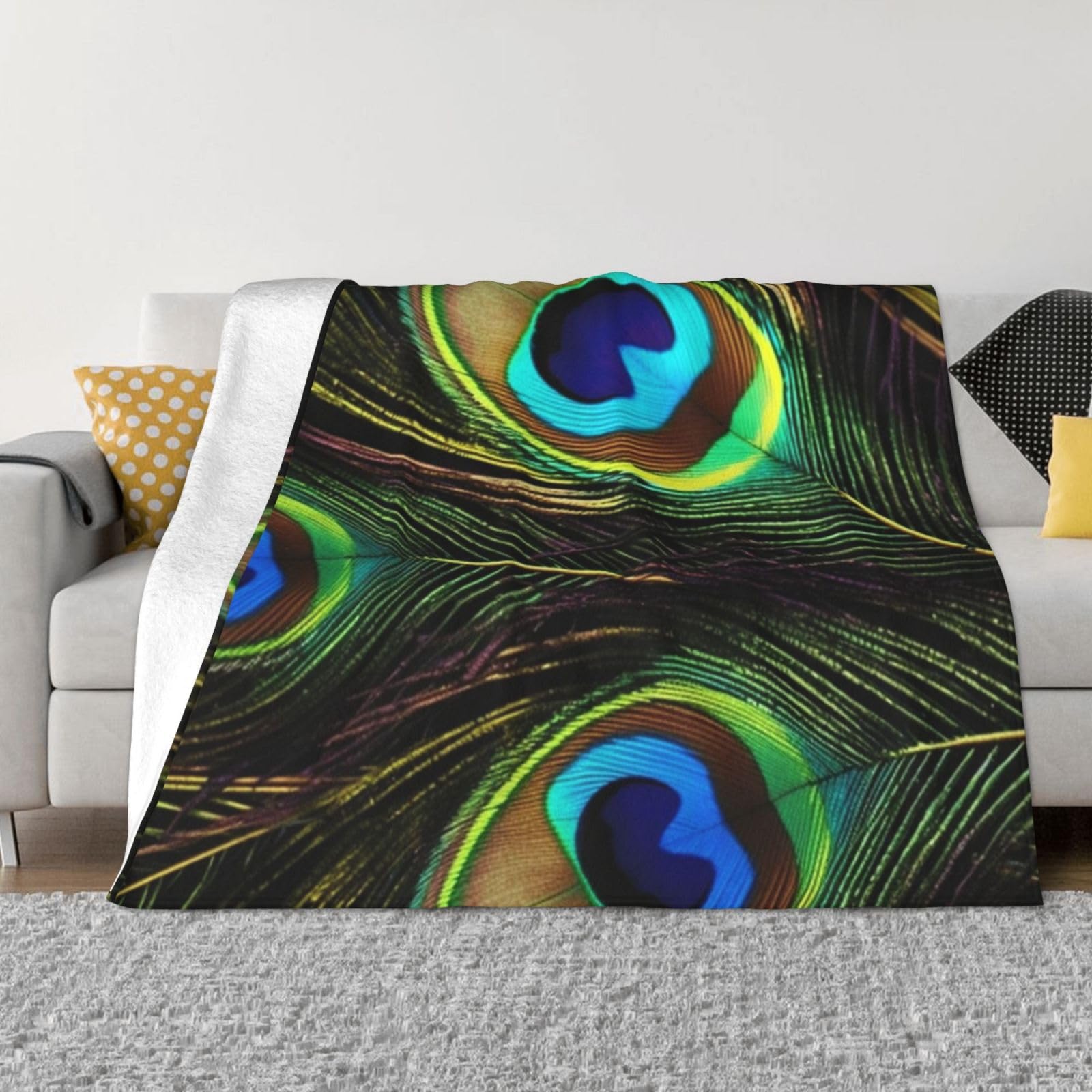 KLOPH Peacock Feathers Throw Blanket 40"x30" Flannel Fluffy Warm Blanket for Couch, Reversible Plush Blankets for Bed, Comfy Fuzzy Blanket for Sofa, Plush Lightweight-Blankets for All Season