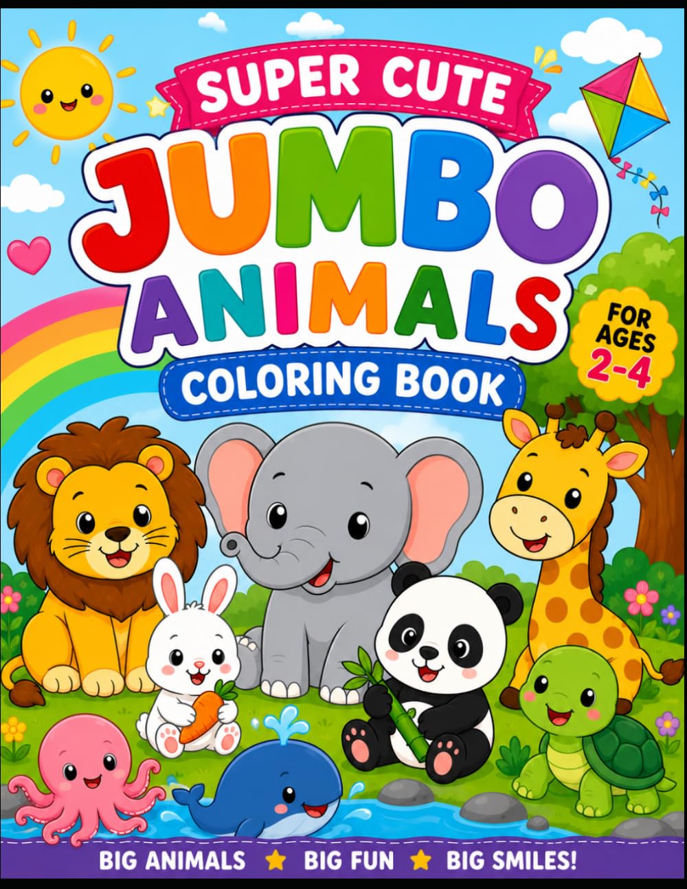 Jumbo Animals Coloring Book for Kids Ages 2-5: Super Cute Giant Farm, Wild, Ocean & Jungle Animals | Easy Bold Designs for Toddlers, Preschoolers, Boys and Girls | Fun Coloring Activity Book