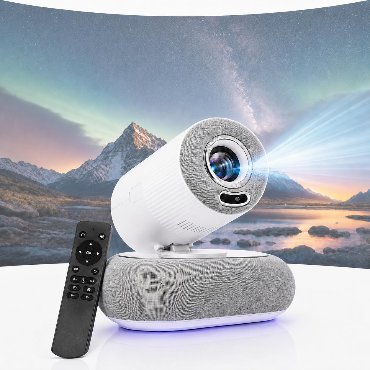 Silvergear® Vidéoprojecteur Full HD 1080p | Mini Projecteur Smart avec Autofocus & Correction Trapèze | Projecteur Video WiFi Bluetooth | Image Home Cinema 508cm | LED Ambient Light | HDMI USB | Blanc