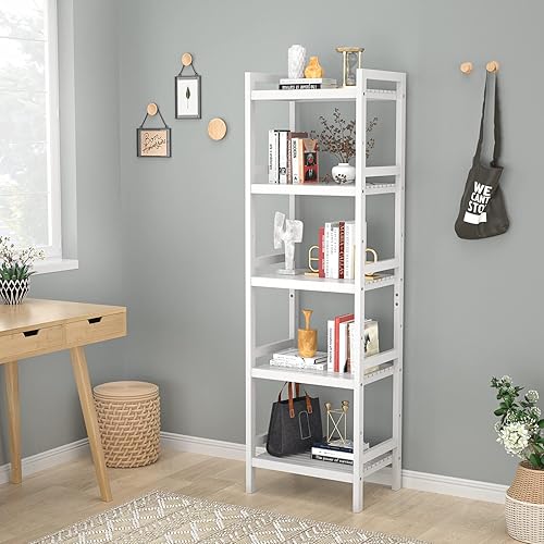 Miniatura 4 de Homykic Estantería de bambú de 5 niveles estrecha de 55.9 pulgadas, estante ajustable para libros, estantes de baño, soporte de almacenamiento