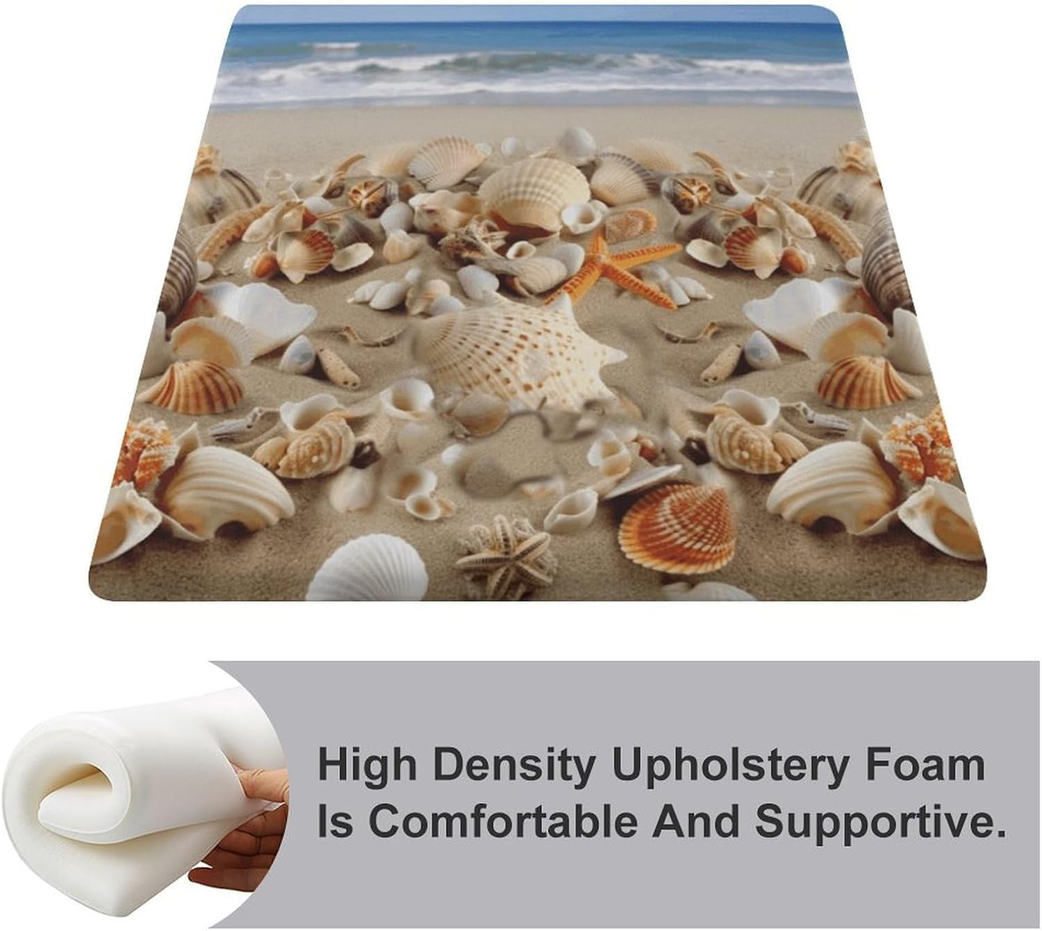 Beach Shells Chair Cushion Memory Foam Breathable Chair Pads Square Large Pillows Seating Comfort Meditation Floor Pillow Car Seat Cushion for Indoor/Outdoor Chairs