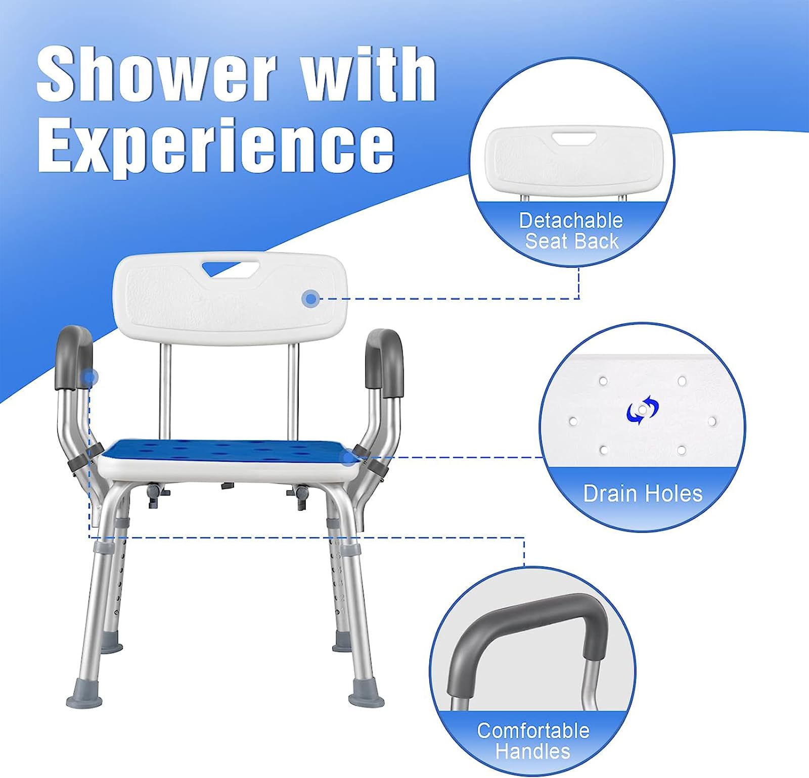 Silla De Ducha con Respaldo para Adultos Altura Regulable Antideslizante Ayuda para Baño para Ancianos Y Discapacitados Aguanta 150Kg Banqueta Ducha Montaje Sin Herramientas