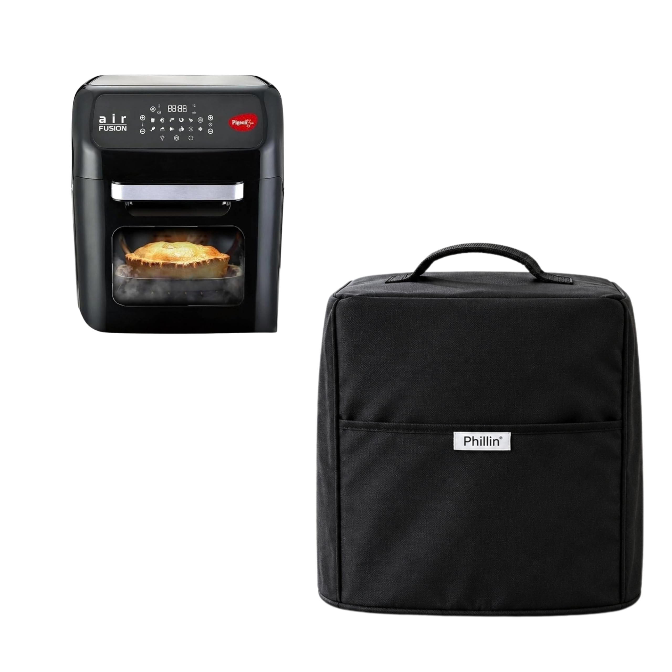 Phillin Air Fryer Sleeve with Storage Pocket Waterproof Dust Cover Compatible Model with Pigeon 12 Liter Air Oven 36x36x37 (Black)
