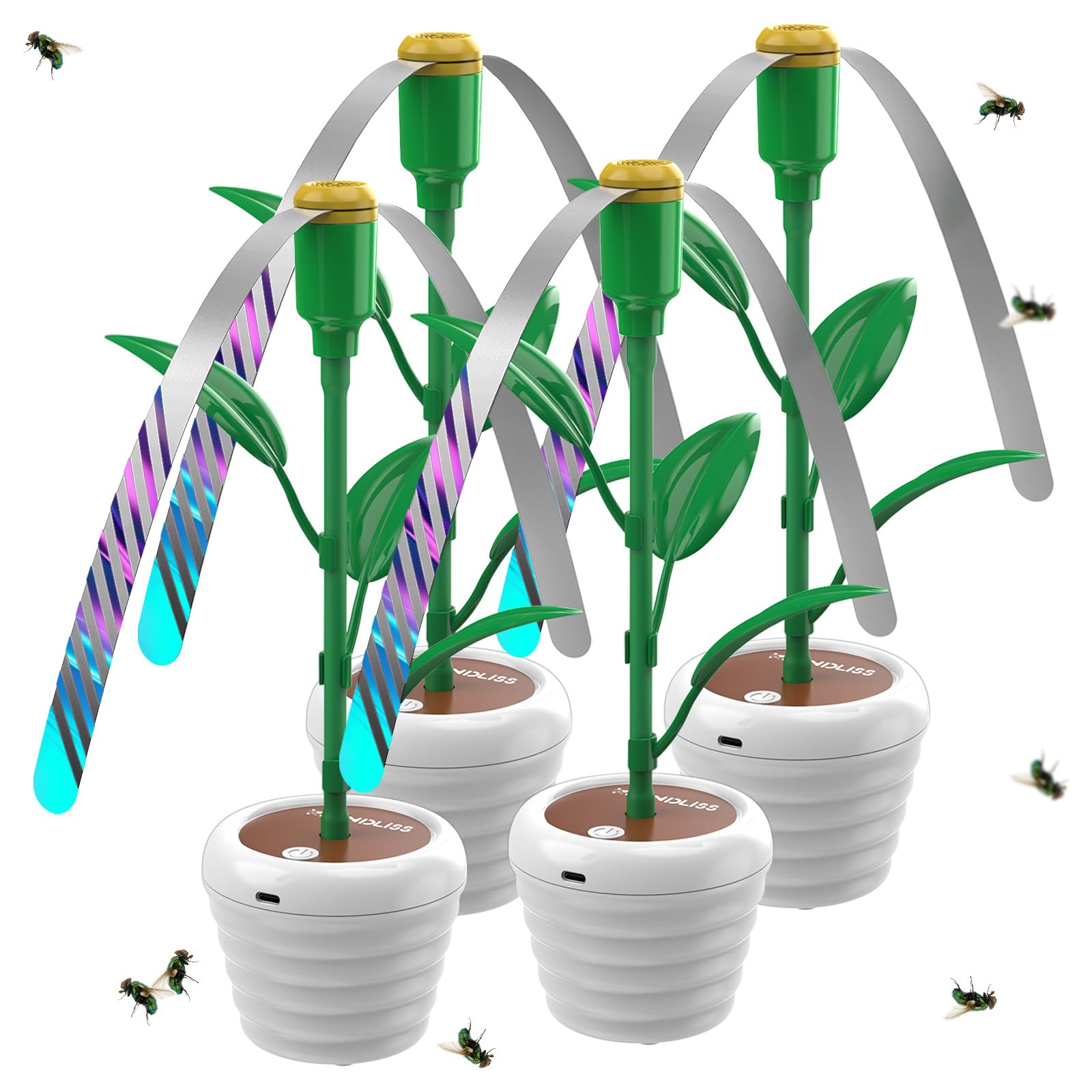 Fly Fans for Tables, Flowerpot Modeling Fly Repellent Outdoor Indoor, Food Fans for Camping, Picnic, Fishing, USB & Battery Powered (4 Packs)