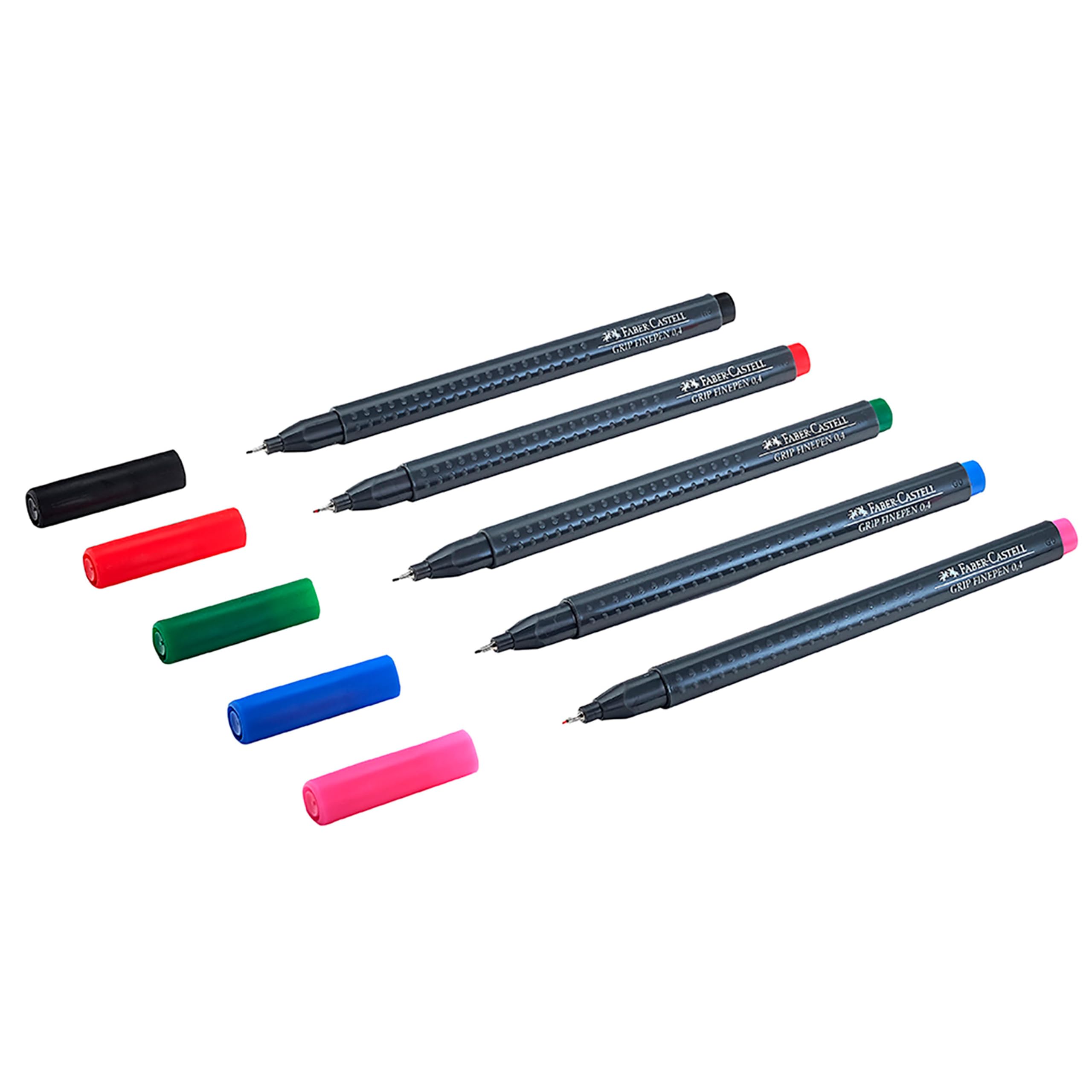 Faber-Castell Grip Finepen İnce Keçe Uçlu Kalem Seti, 5’li, Klasik Renkler, 0.4 mm, Metal Destekli, Ergonomik Üçgen Gövde