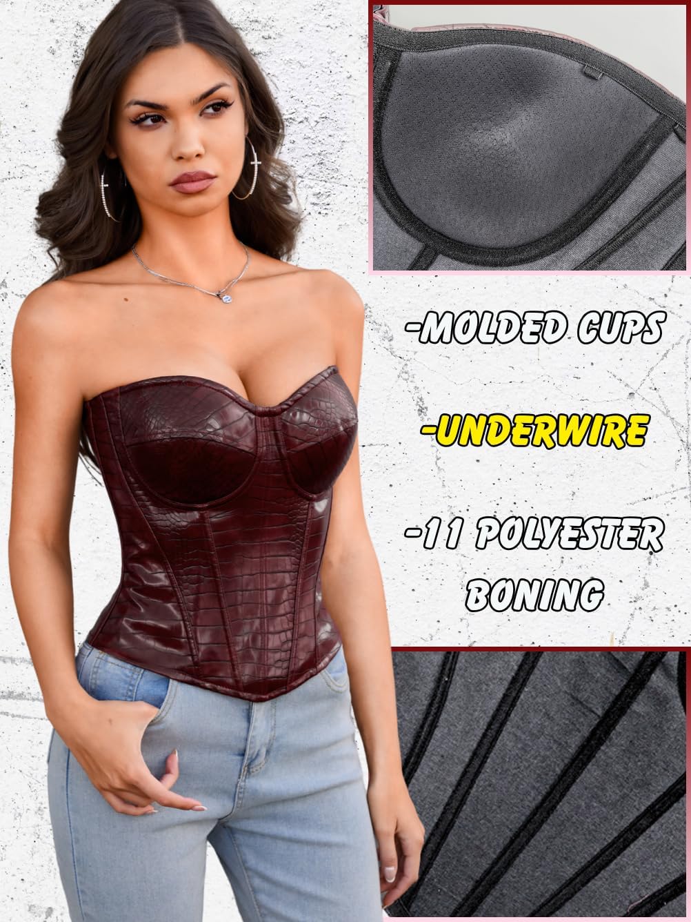 Womens Sexy Corset with 2 Straps (Wide & Thin), Boned Underwire Zipper, Overbust Bustier Rave Tube Top Size 00-10 - Image 3