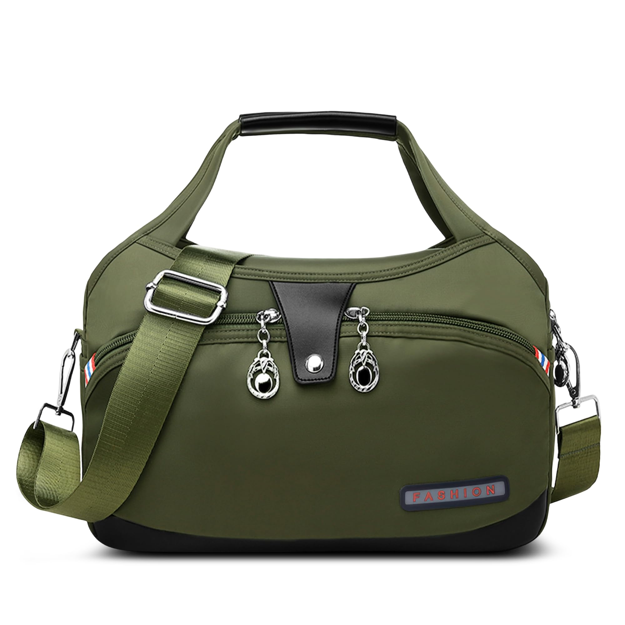 DIRRONA Borsa a Spalla Donna, Borsa a Tracolla in Nylon Leggera con Tasche Multiple, Tracolla Regolabile Borsa Donna Media per Lavoro Viaggio Uso Quotidiano Verde oliva moderno