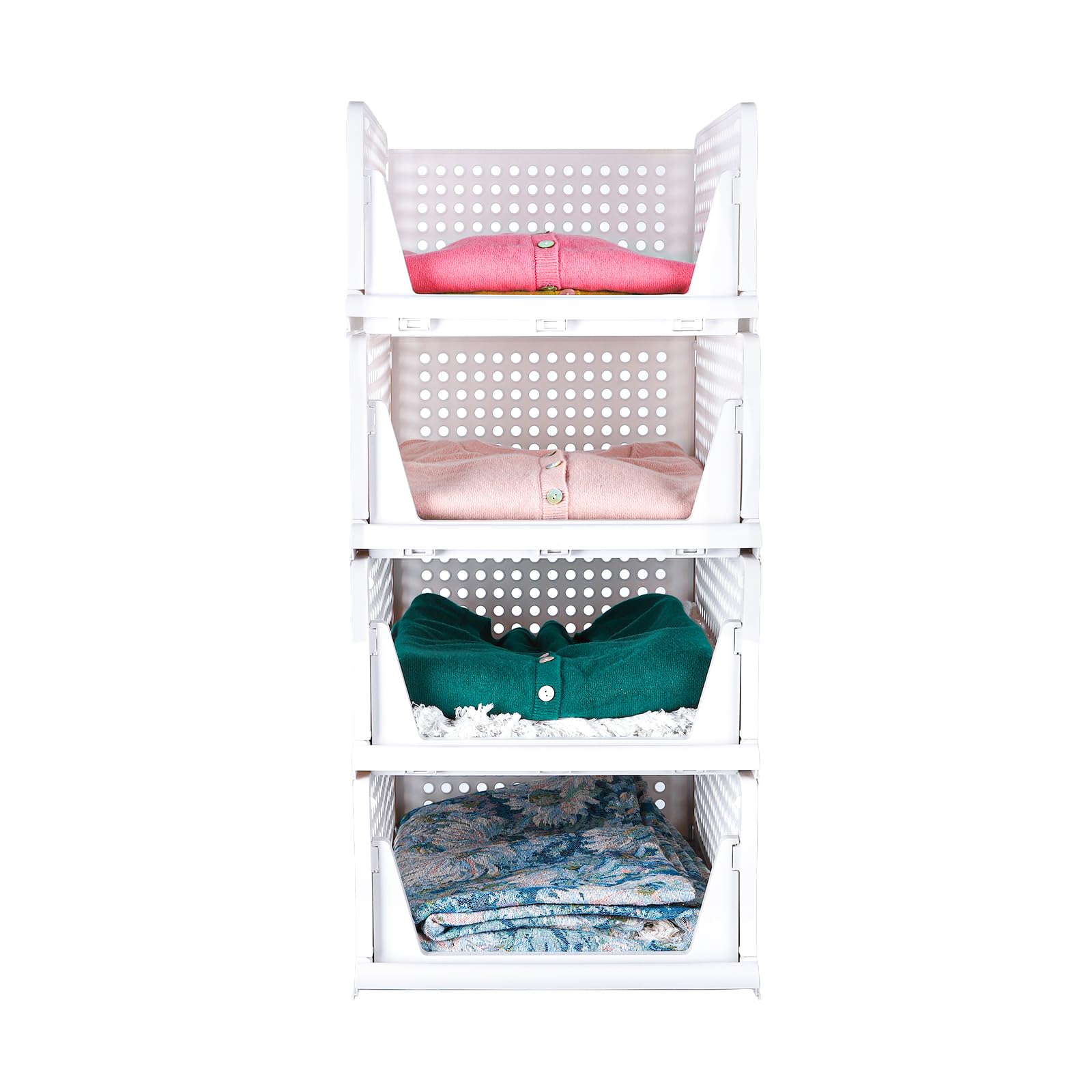 Claridge 4-Pack of Foldable Closet Organizer Storage Boxes Stackable when Expanded Suitable for Wardrobes Cupboards Kitchens Bathrooms or Offices