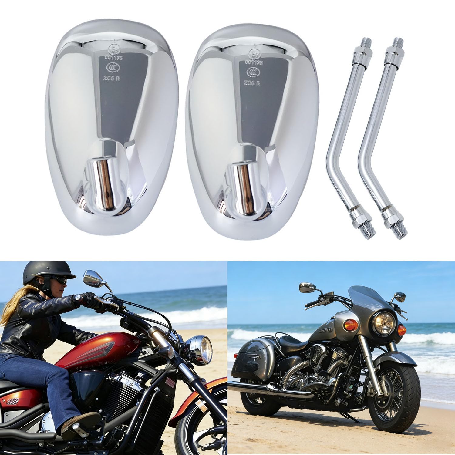 Lusterka wsteczne motocyklowe 10mm chromowane lusterka boczne do rowerów ulicznych, skuterów, Honda, Suzuki, Cruise, Sport Bike ATV