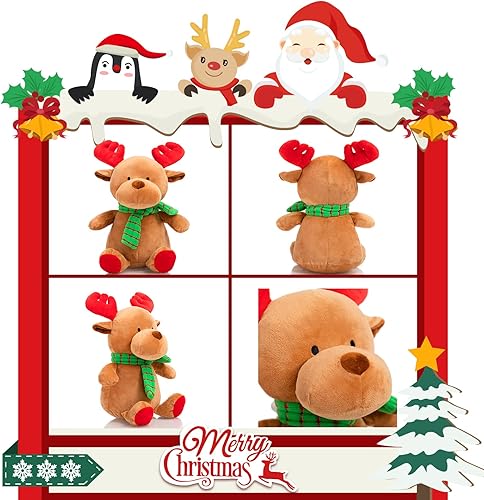 Miniatura 4 de WENMOTDY Juego de 4 juguetes de peluche de Navidad, Papá Noel, reno, muñeco de nieve y pingüino, muñecos de peluche, regalos para niños de 10
