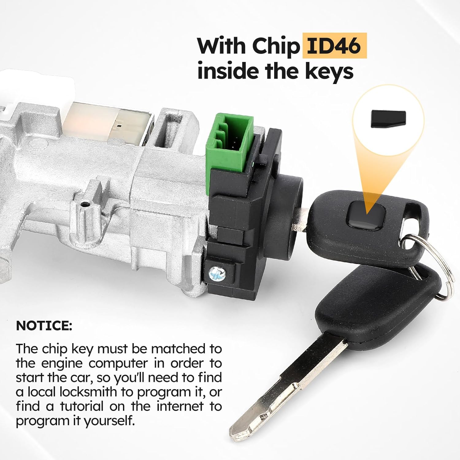35100-SDA-A71 Ignition Switch Lock Cylinder & Left/Right Door Lock Cylinder with 2 Chip Keys for Honda 08-16 Accord, 06-11 Civic, 07-11 CR-V, 09-11 FIT, 07-11 Odyssey (with Chip ID46 Keys)