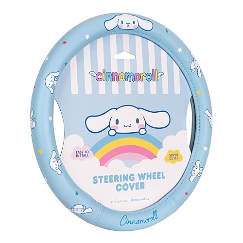 Sanrio Hello Kitty and Friends Cinnamoroll Blue Steering Wheel Cover, Universal Fit Cute Car Accessories for Women Stylish Car Decor Gifts Hello Kitty Car Accessories - Fits Standard Wheels 14.5"-15" - Cinnamoroll Blue