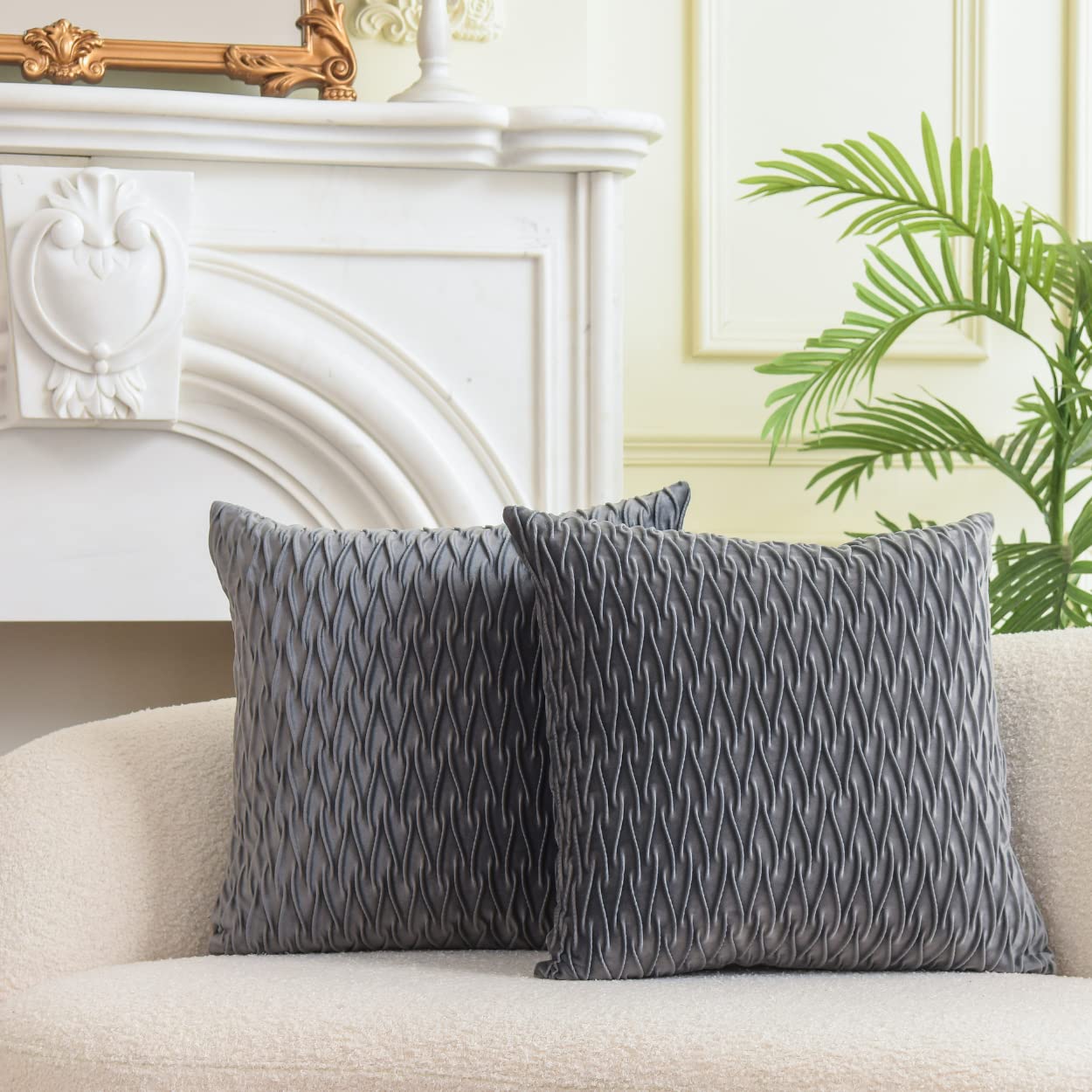 RKAAS HOME Pack of 2 Super Soft Decorative Luxurious Dutch Velvet Square Cushion Covers for Living Room Sofa Couch Bed 50cm x 50cm 20x20 Inches (Pack of 2 - Scissors Grey) — image 1