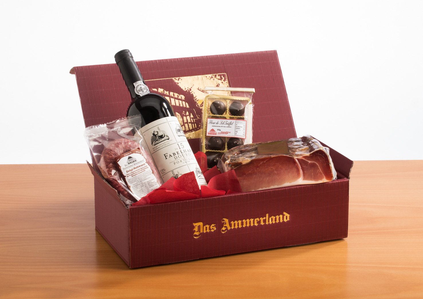 Rotwein-Schinken-Präsent Nr. 58 | Exquisites Geschenkset mit erlesenem Schinken und passendem Rotwein | Perfekt für Genießer und besondere Anlässe