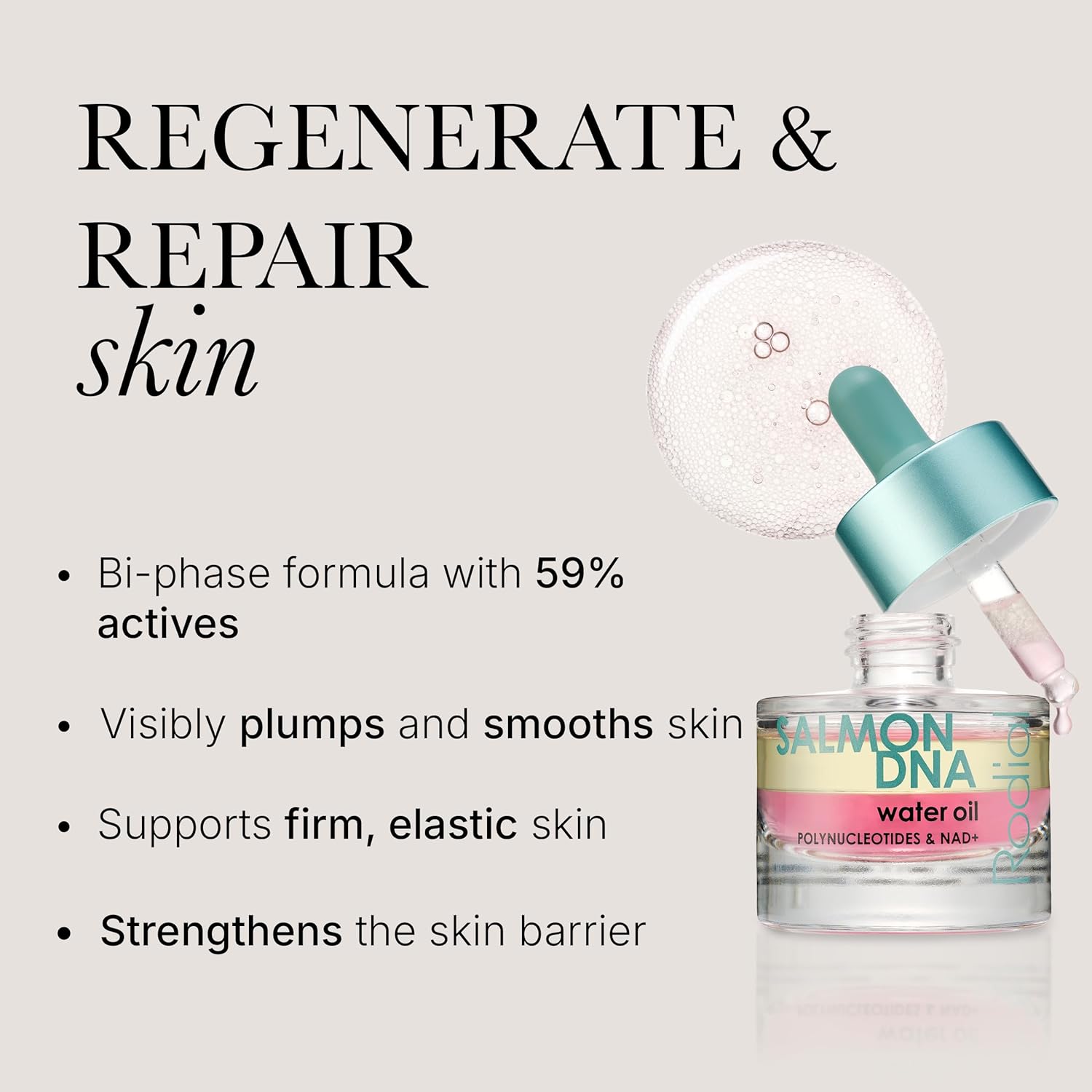 Rodial Salmon DNA Water-Oil Travel Size 0.6 fl oz - Bi-Phase Face Oil with Polynucleotides for Skin Renewal & Radiance, Lightweight Hydrating Skin Treatment