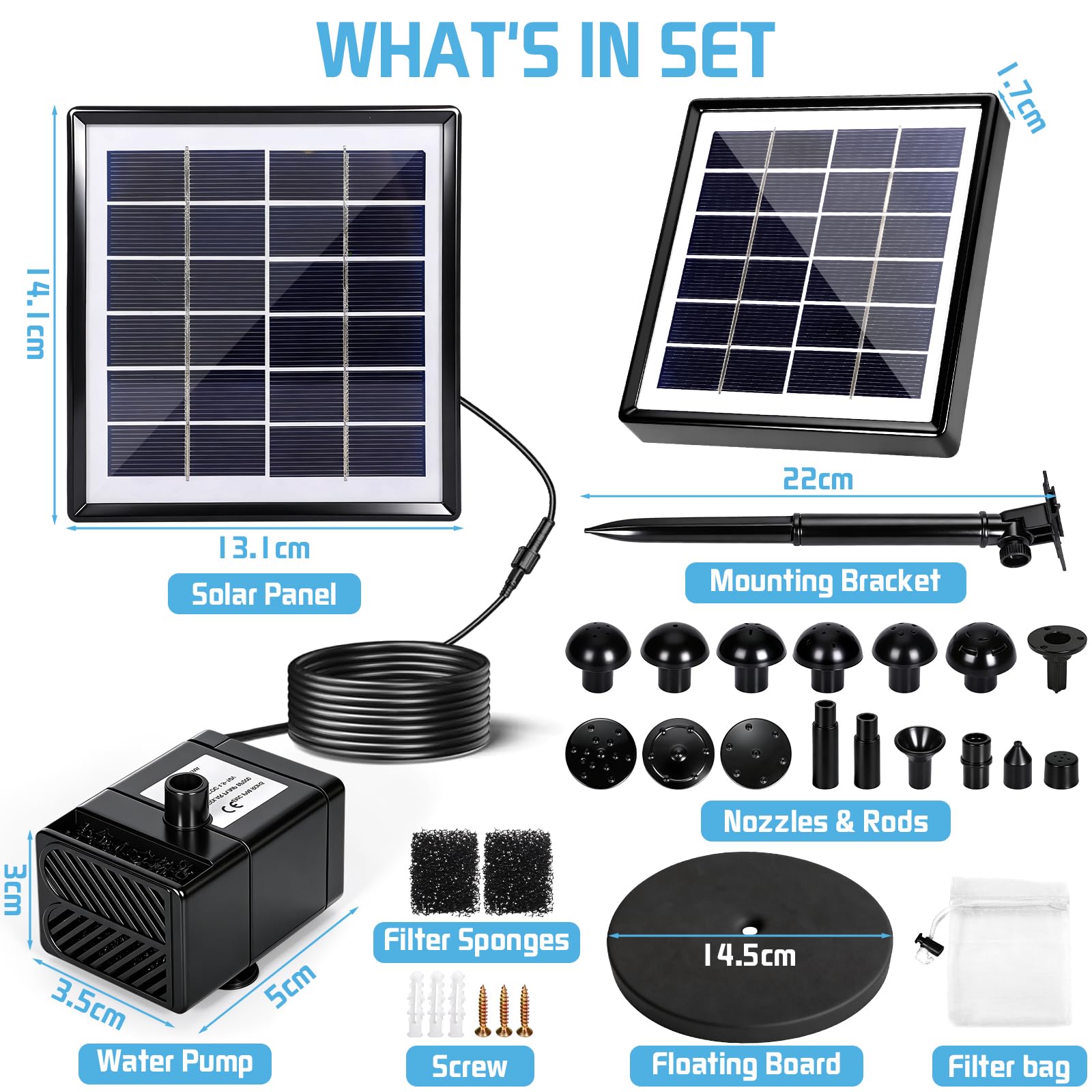 Pompe Solaire Bassin, 2W Pompe A Eau Solaire Et 15 Buses, Fontaine Solaire Exterieure De Jardin, Bassin, Fontaine Exterieure De Jardin pour Bain d'oiseaux, Piscine pour Animaux Et Hydroponie - 4