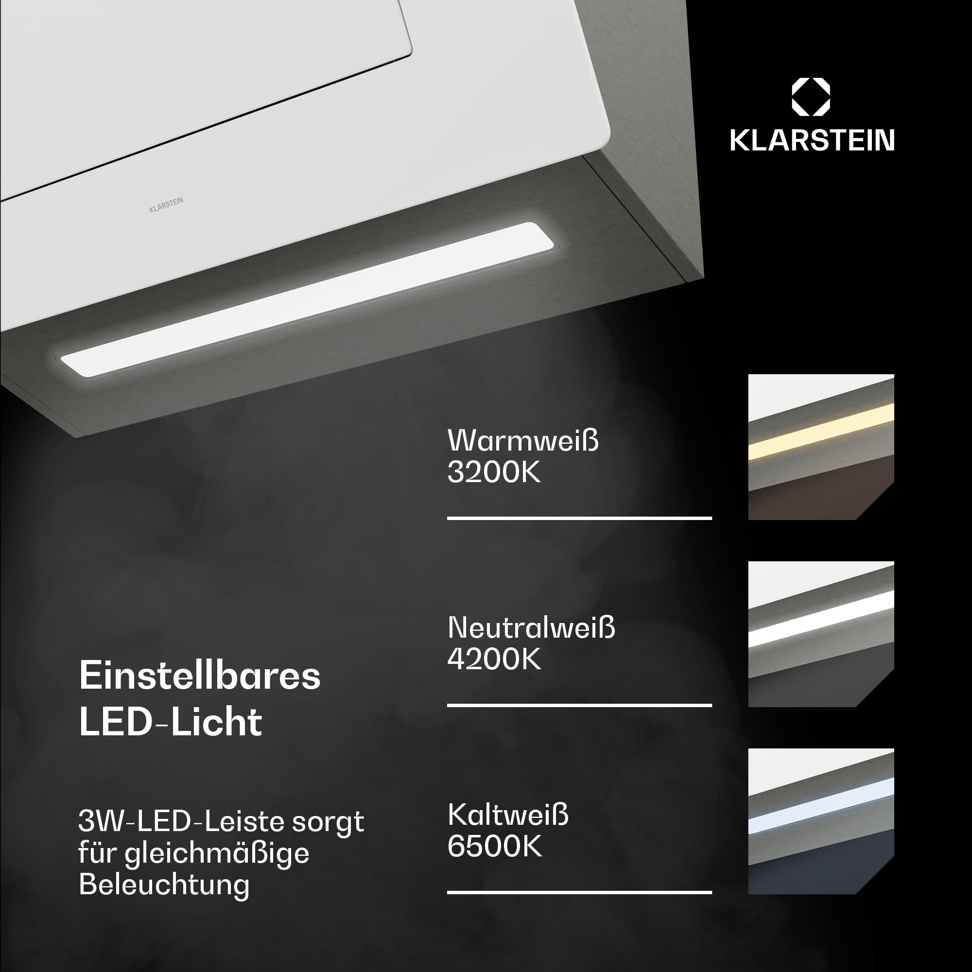Klarstein SleekAir Dunstabzugshaube 60 cm 686 m³/h Energieeffizienzklasse A++ Touch-Bedienfeld LED-Beleuchtung