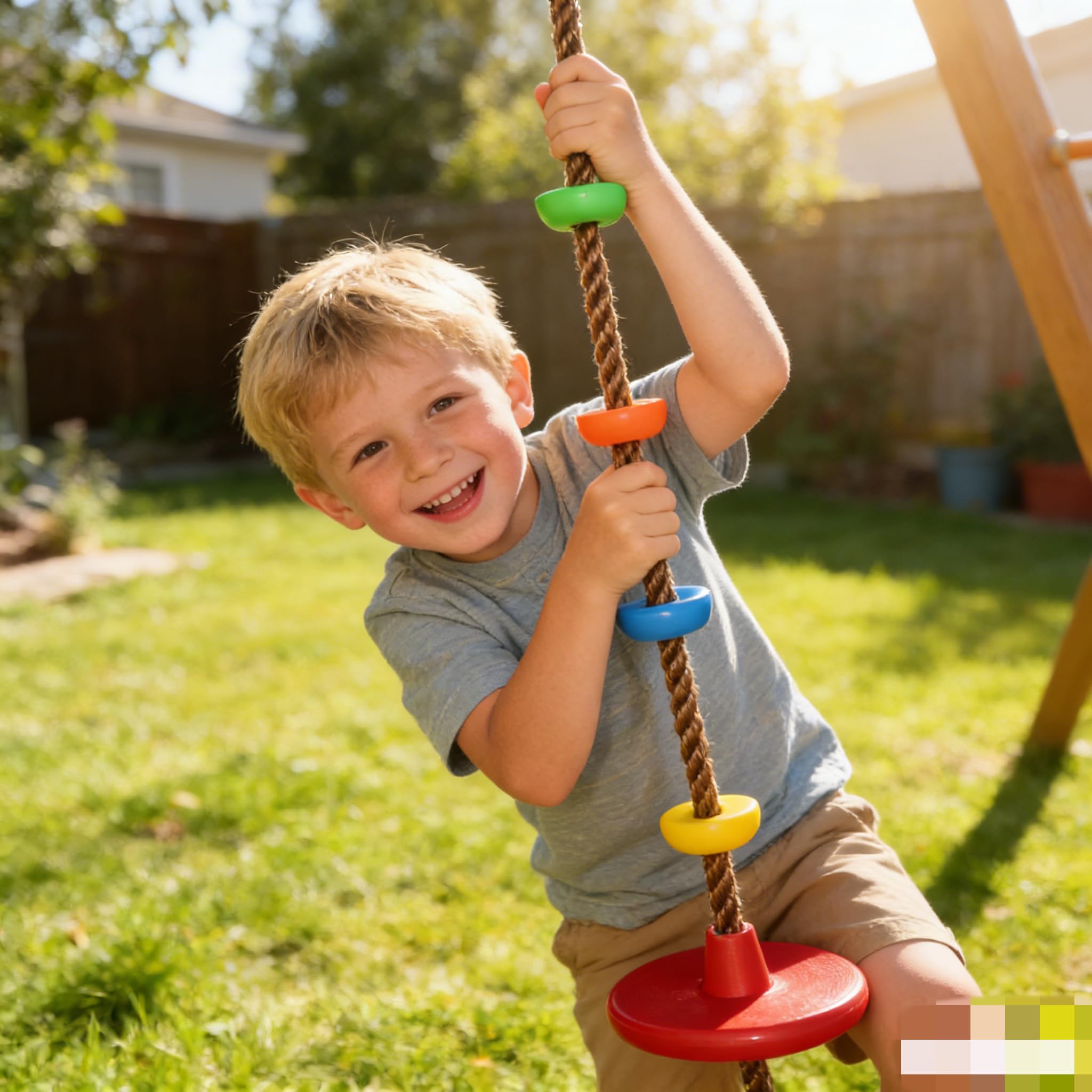 Forhome Sedia a dondolo in legno, per bambini e adulti, con moschettone in acciaio inox e corda regolabile, per interni ed esterni, 16-Wooden Swing Seat