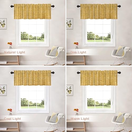 Miniatura 9 de Shrahala Cenefas de cocina con textura de lino amarillo de imitación, textura tejida de yute, cortina de media ventana, tratamiento de ventana