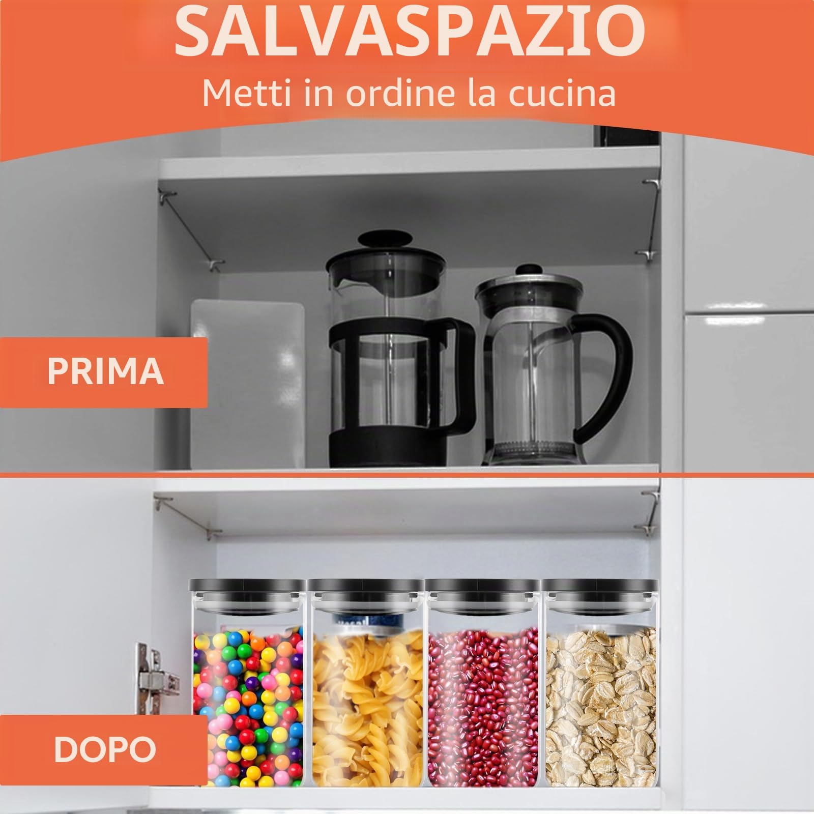 YAYODS 4 barattoli in vetro con coperchio, 1,2 l, con coperchio, ermetici, piccoli, con coperchio, colore nero, per chicchi di caffè, spaghetti, farina, zucchero