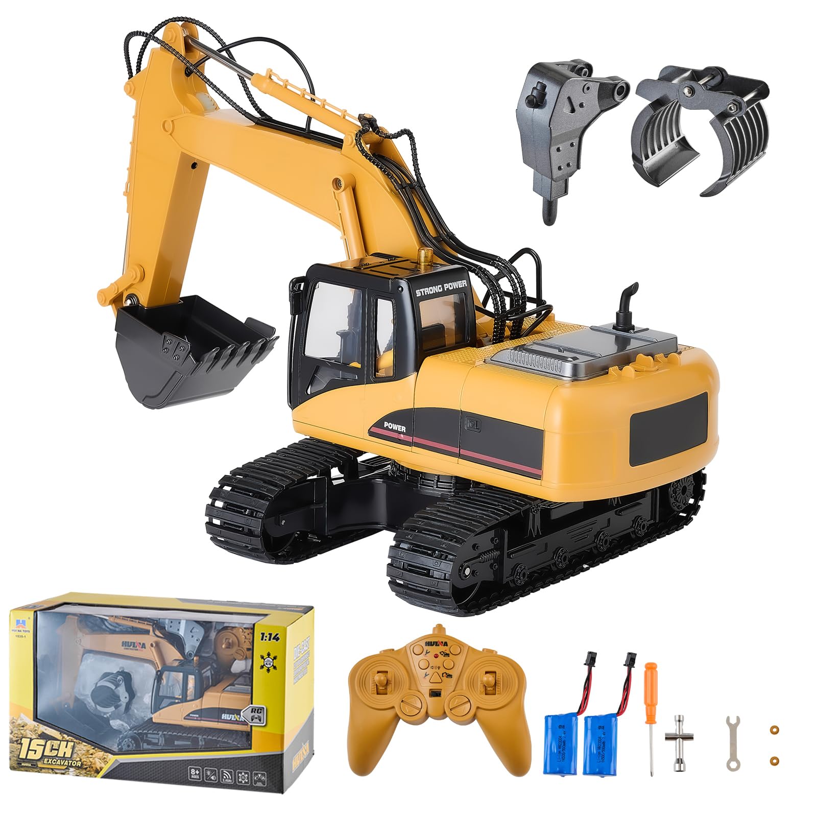VEVOR Remote Control Excavator Toy 15 Channel 3 in 1 Remote Control Digger with Metal Shovel 1:14 Scale RC Excavator with Light & Sound Full