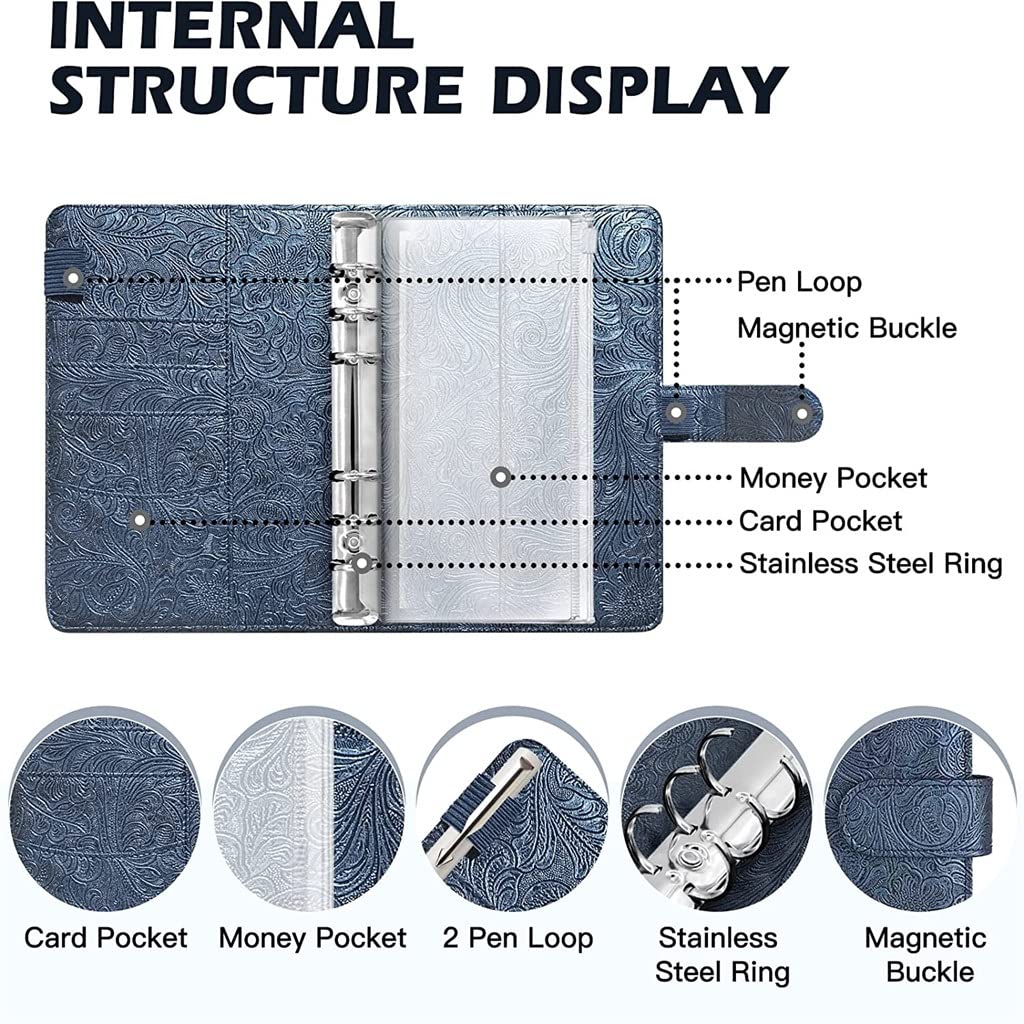 JFDBGU A6 PU. Taccuino Ricaricabile del Raccoglitore del Budget in Pelle for la Carta di riempimento A6, Copertura del pianificatore Personale della Foglia Sciolta con Fibbia Magnetica(3-Pack)