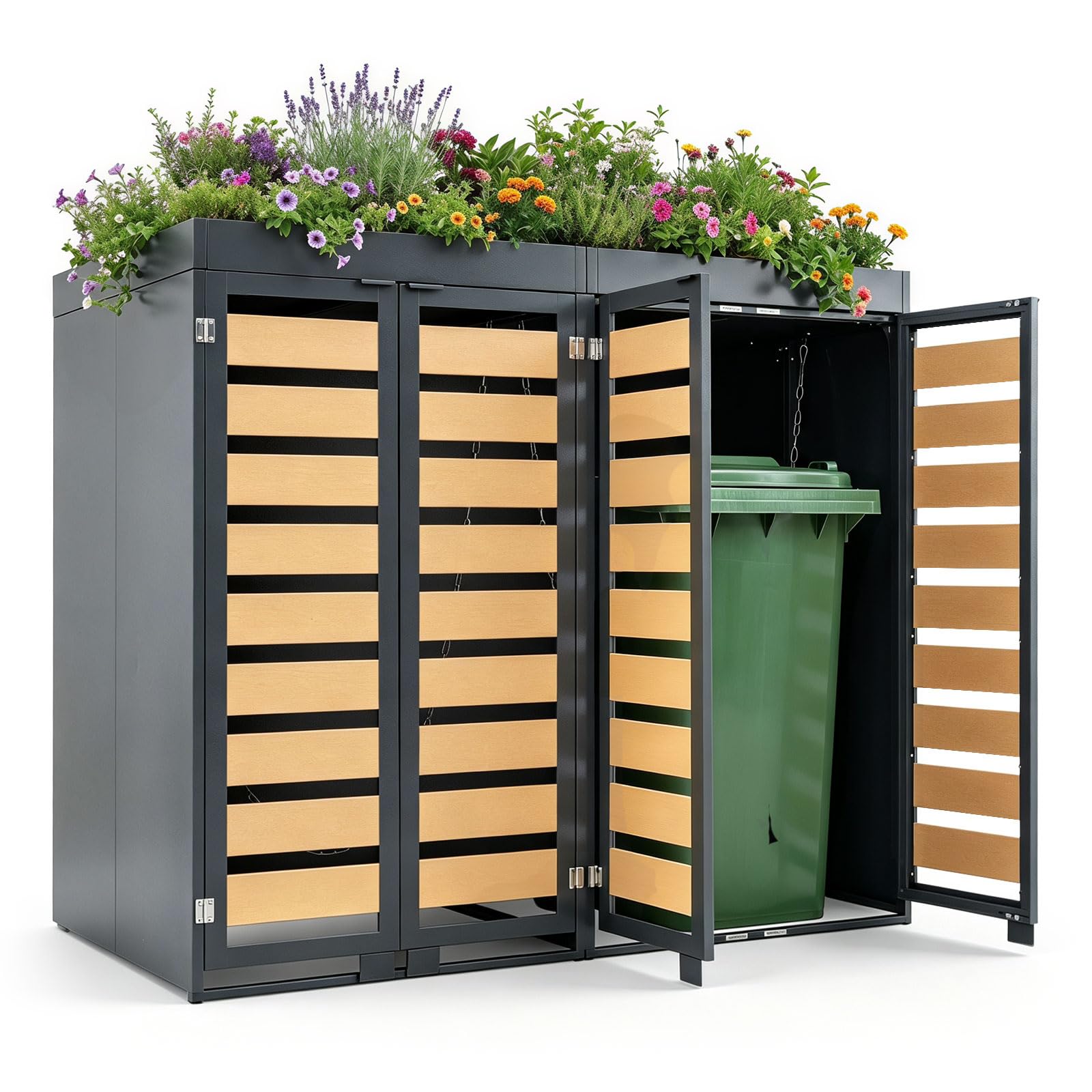 COSTWAY Abri Poubelle Extérieur en Acier Galvanisé avec Jardinière