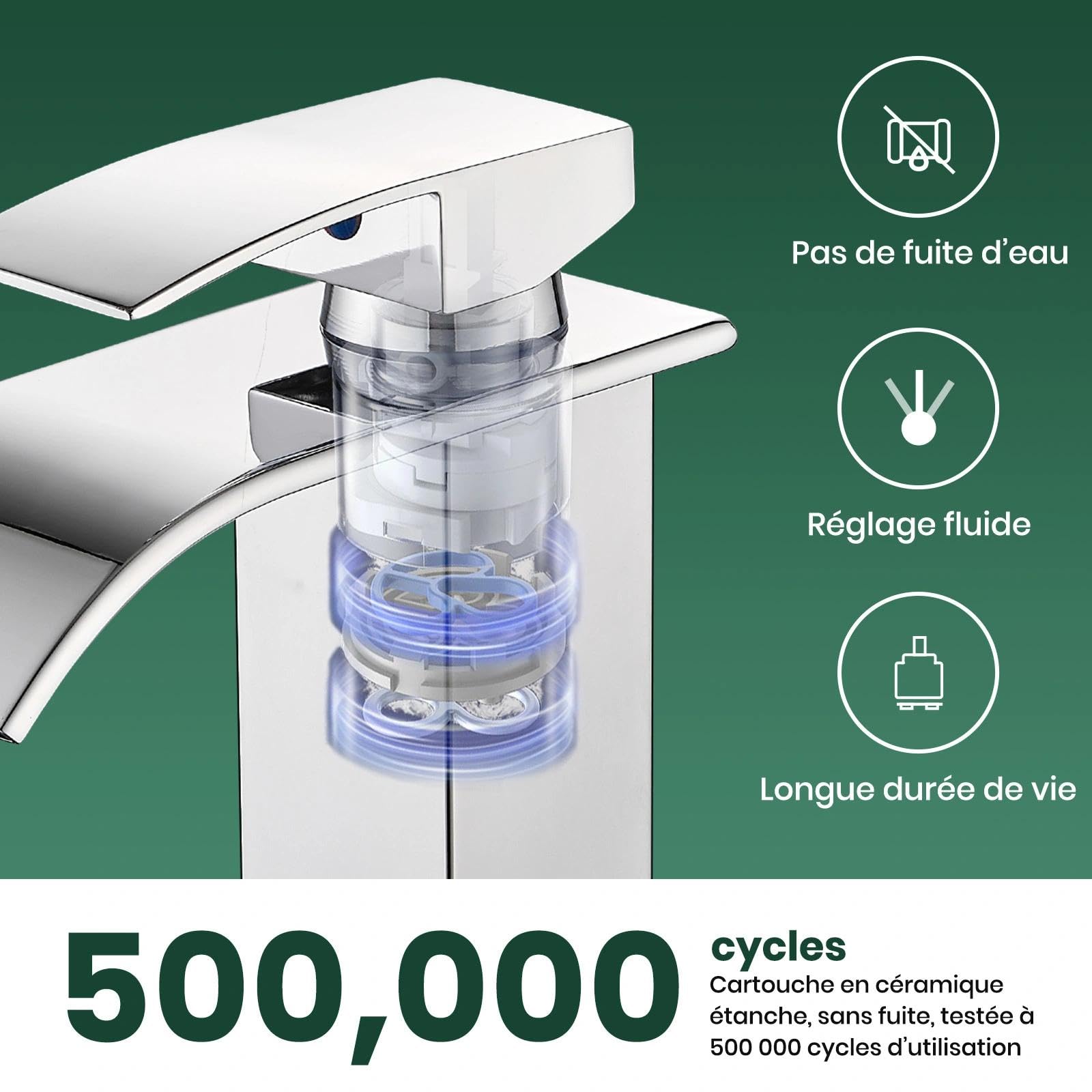 Robinet de salle de bain avec jeu d'échappement, mitigeur en cascade pour lavabo, monocommande pour salle de bain avec tuyau de raccordement G3/8 pour WC des invités (hauteur de drain 80 mm