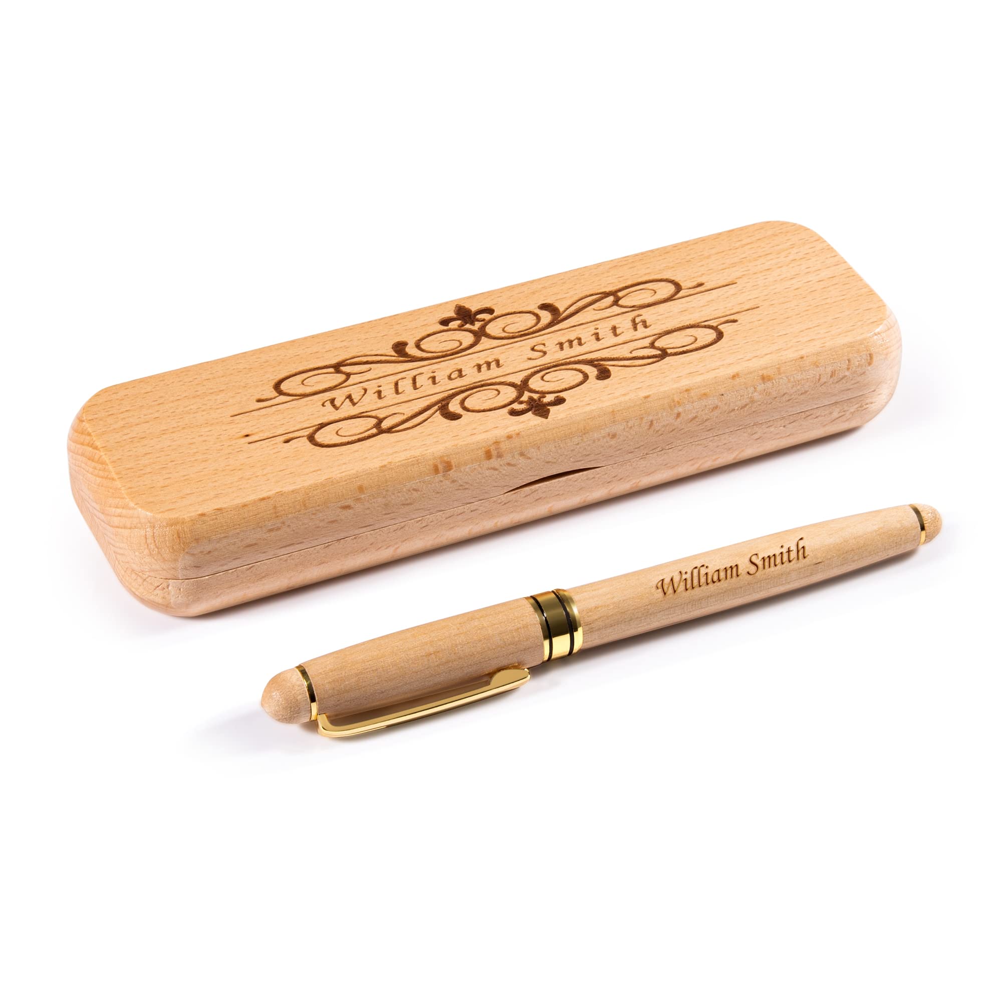 Fanery Sue Personalized Engraved Beech Wood Pen Set for Men or Women,Personalized Pen and Case,Personalized Executive Gift for Writers/Graduates (Style 5)