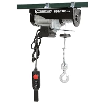 Strongway Electric Cable Hoist, 880-Lb. Single/1,760-Lb. Double-Line | 38/19ft. Lift, Controlled overhead lifting, Easy load positioning, Shop and warehouse use, Durable construction, Easy setup