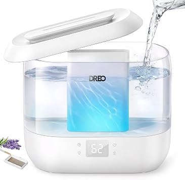 DREO 4L Cool Mist Humidifier, Smart Humidity Sensor & LED Real-Time Humidity Display, 21dB Silent Bedroom Diffuser, Top Refill Oil Diffuser, 40 Hours Runtime, Soft Night Light, Easy Clean, White