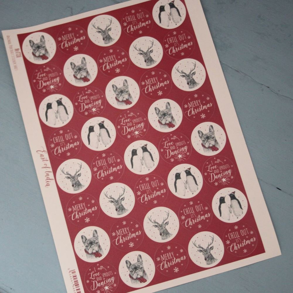 East of India Sticker CHRISTMAS ANIMALS Sticker Sheet x 40 Stickers
