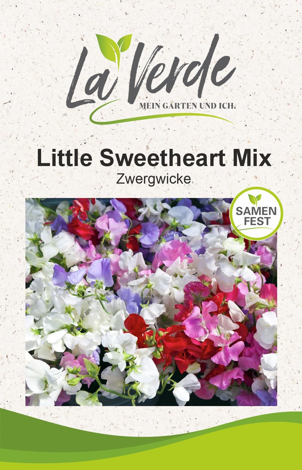 La Verde MEIN GARTEN UND ICH. Little Sweetheart Mix Blumensamen für ca. 20–25 Pflanzen, Zwergwicke, kompakt wachsend, Saatgut ohne Gentechnik