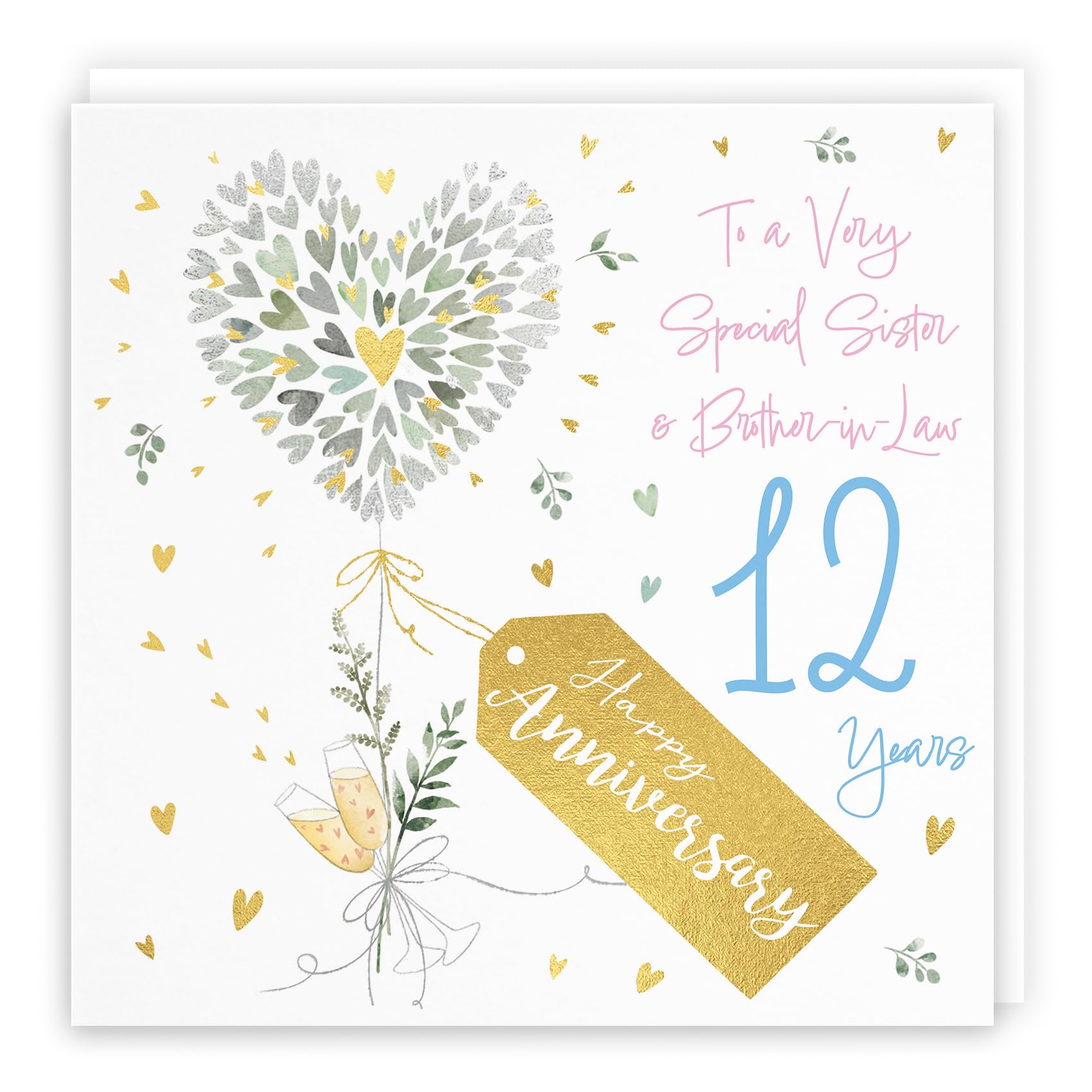 Hunts England - Sister And Brother-in-Law 12th Anniversary Card - 12 Years - Contemporary Hearts - Gold Foil - 12th Wedding Anniversary Card For Sister And Brother In Law - Milo's Gallery — image 1