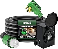 Vista 1 de Kit de emergencia de alimentación combo RVGUARD, cable de generador de 50 amperios de 15 pies y caja de entrada de corriente, cable de generador