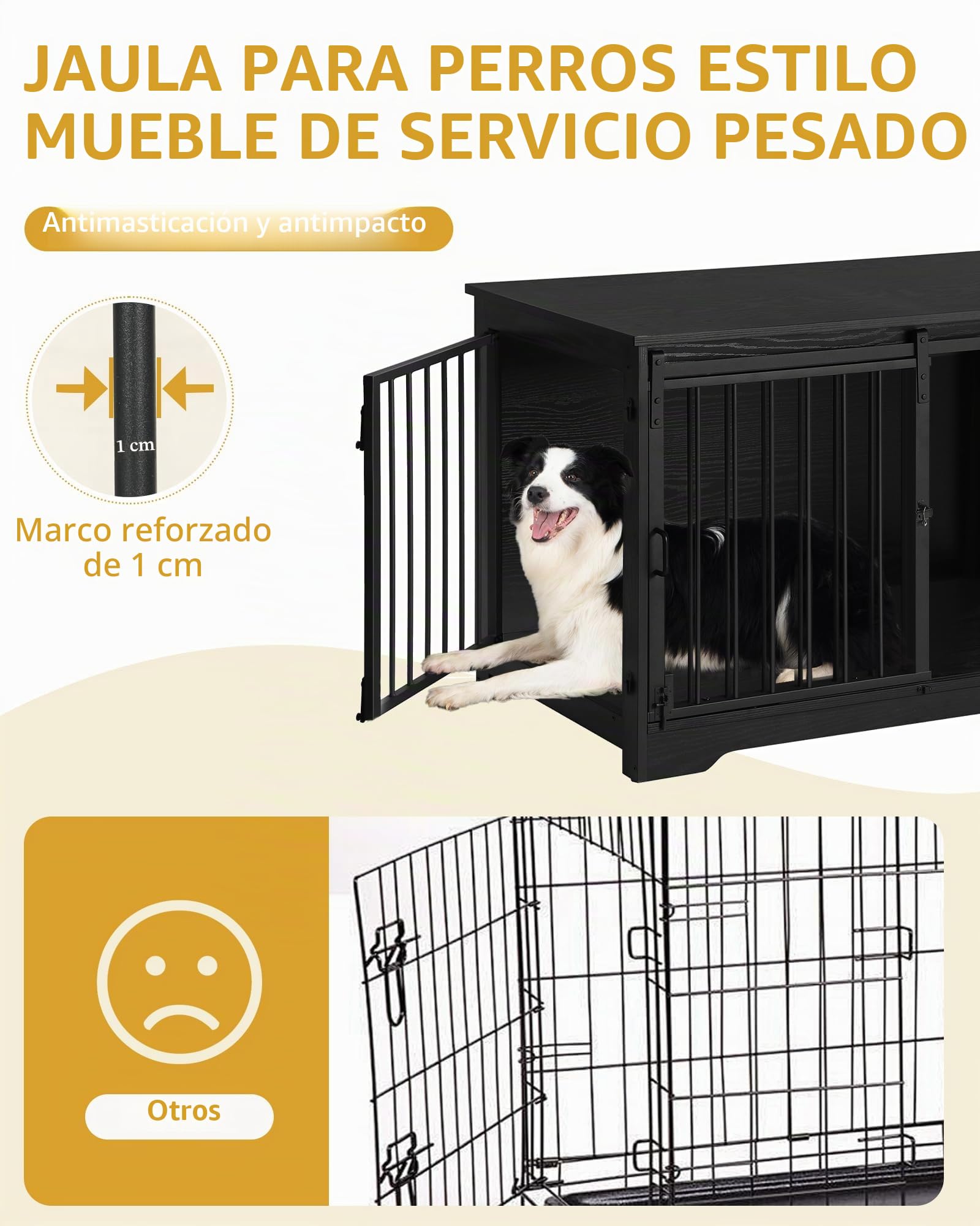 Hzuaneri 100cm Jaula para Perros, Mesa Auxiliar, casa Moderna para Perros, Jaula para Cachorros, dúplex para Animales, 2 Puertas, 60 x 100 x 68 cm, Negro DFC02304B