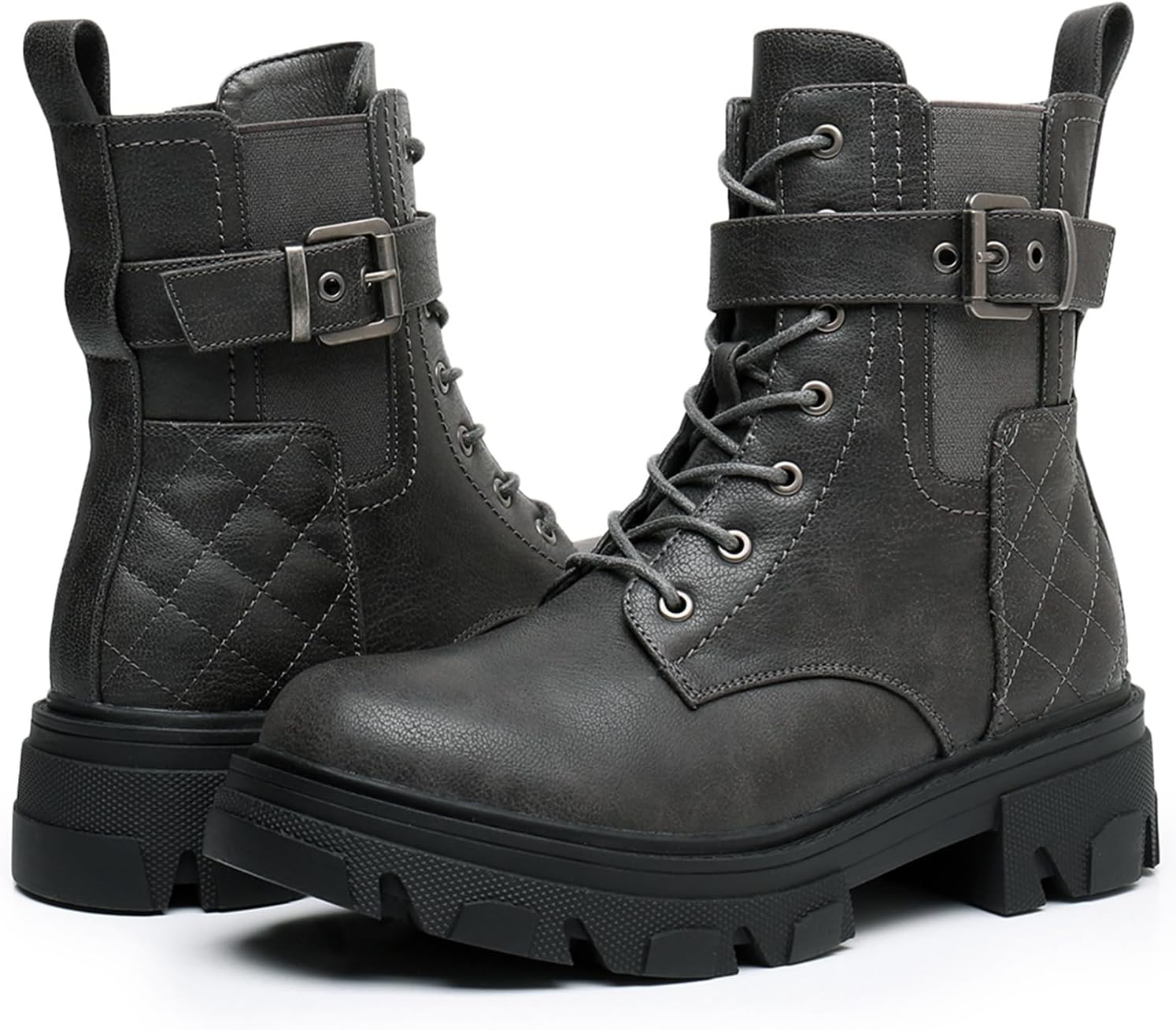 GLOBALWIN Women's Combat Boots Lace Up Ankle Booties Comfortable Lug Sole... - Picture 17 of 46