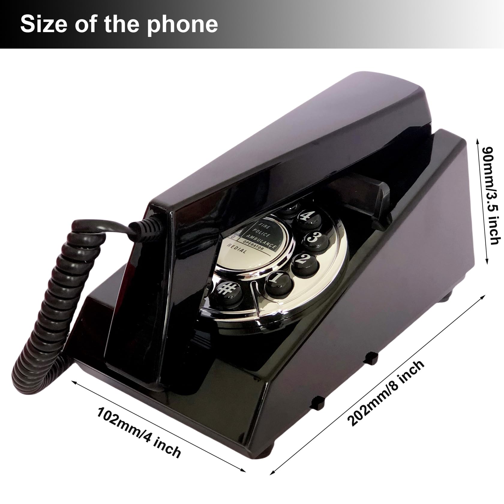 Téléphone fixe pour la maison, téléphone mural filaire rétro pour personnes âgées, téléphone filaire basique Trimline, pas d'alimentation CA nécessaire, téléphone mural (noir)