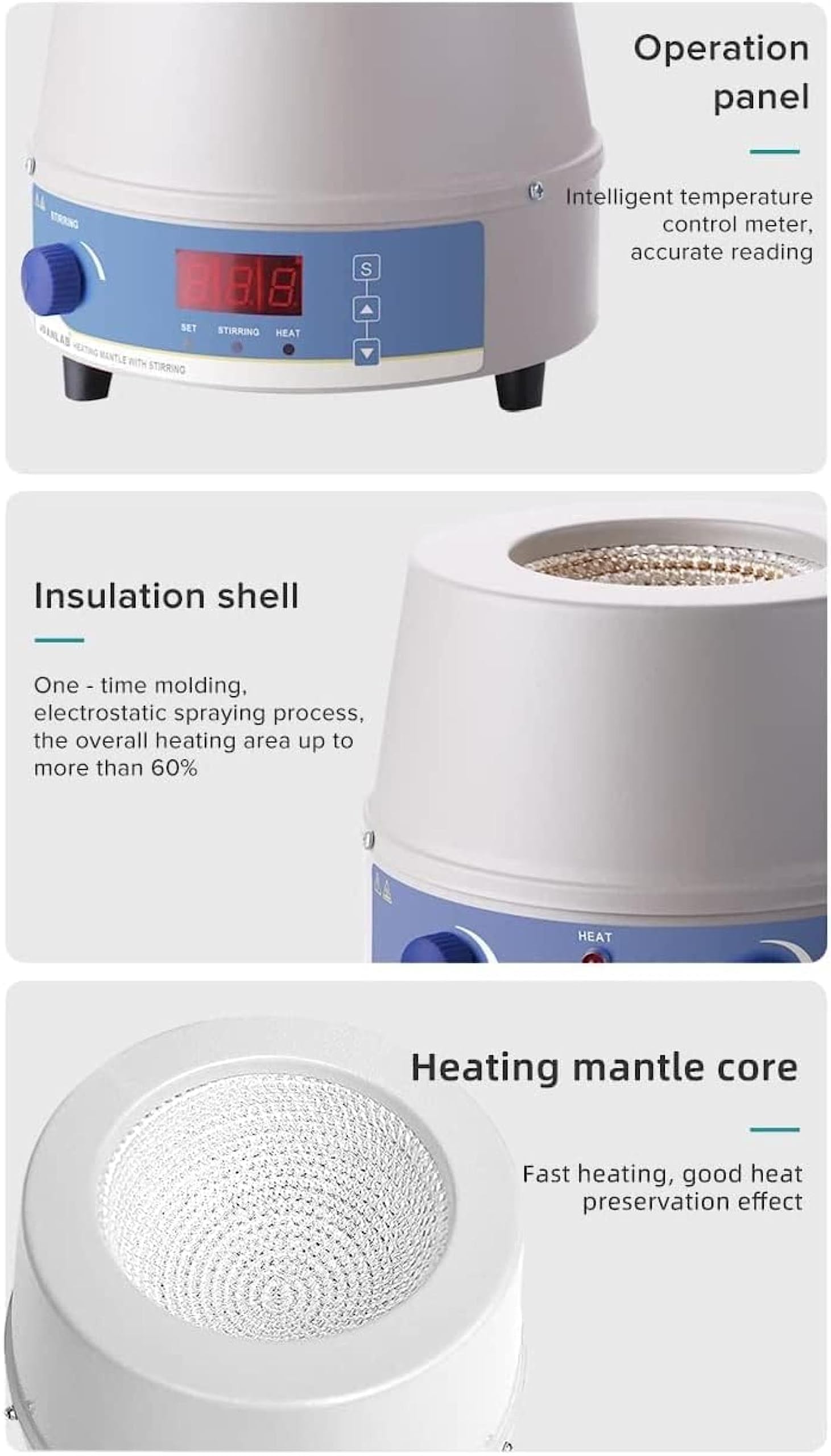 Mantello Riscaldante Elettrico da Laboratorio con Agitatore Magnetico, Controllo Digitale Intelligente della Temperatura, Mantello Riscaldante con Agitazione Elettrica, Mantelli Elettrici Regolabili